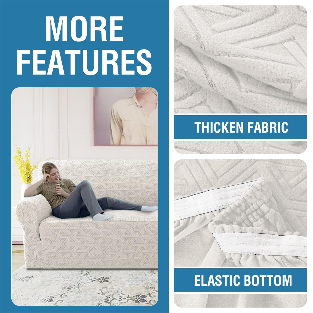 H.VERSAILTEX 2024 Newest Jacquard Couch Covers for 3 Cushion Couch 1 Piece Stretch Sofa Covers Furniture Protector Anti-Slip Soft Thickened Dogs Slipcovers Washable Diamond Pattern(Sofa, Pale Oak)