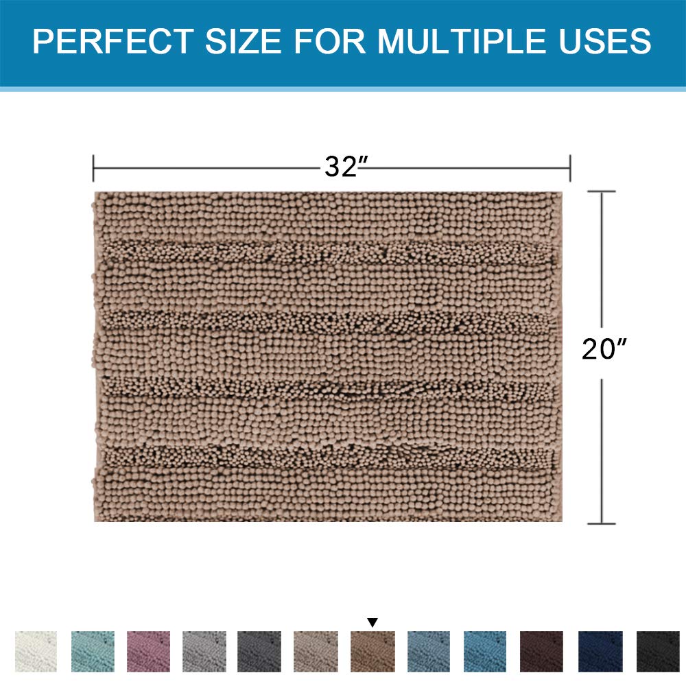 PrimeBeau Luxury Chenille Striped Bath Mats Set | Ultra Thick & Absorbent Non Slip Rugs 20“ x 32"