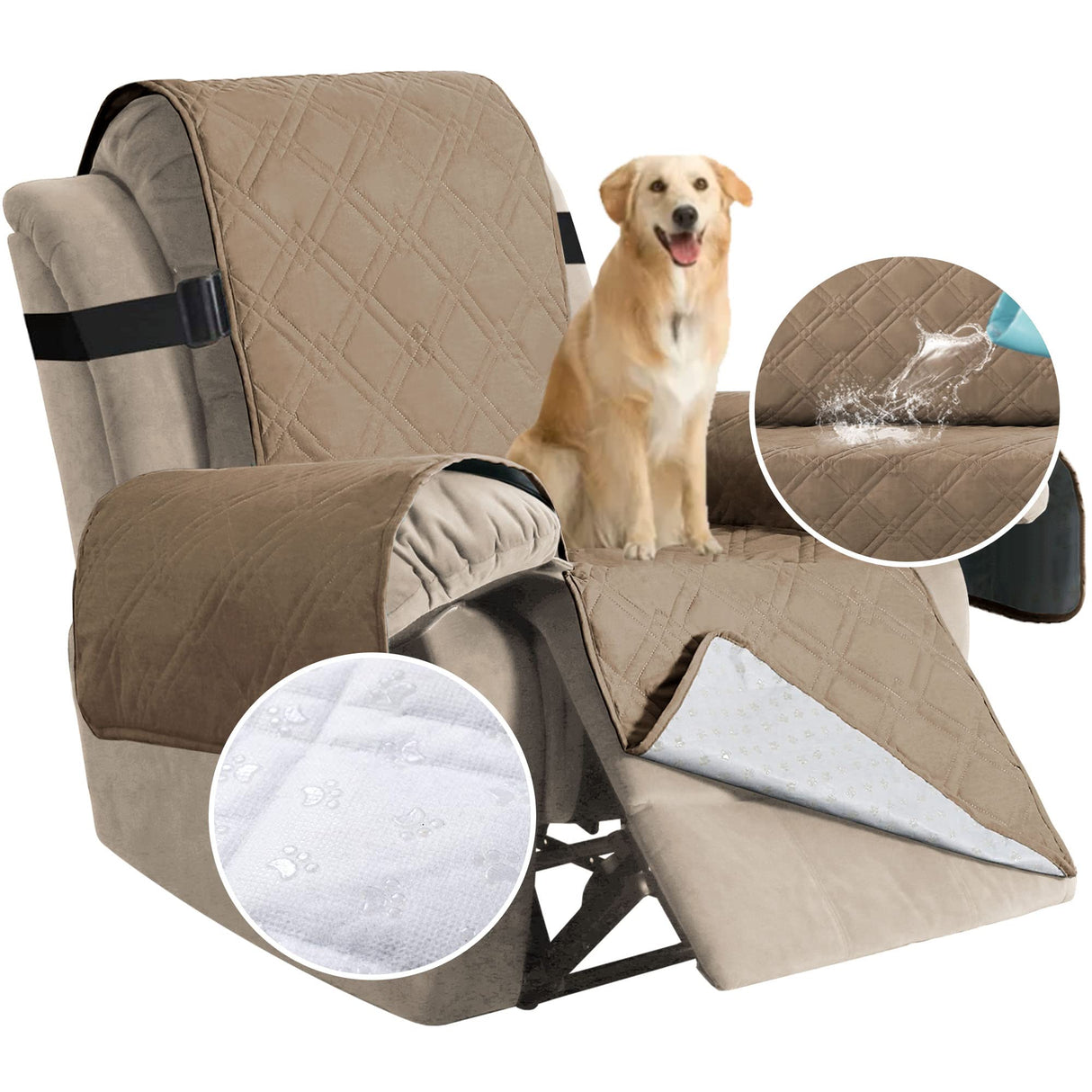 PrimeBeau Recliner Cover Waterproof Recliner Chair Cover Non-Slip Fabric Dog Chair Cover for Large Recliner Washable Furniture Protector for Pets Kids Children Dog (Oversized Recliner, Taupe)