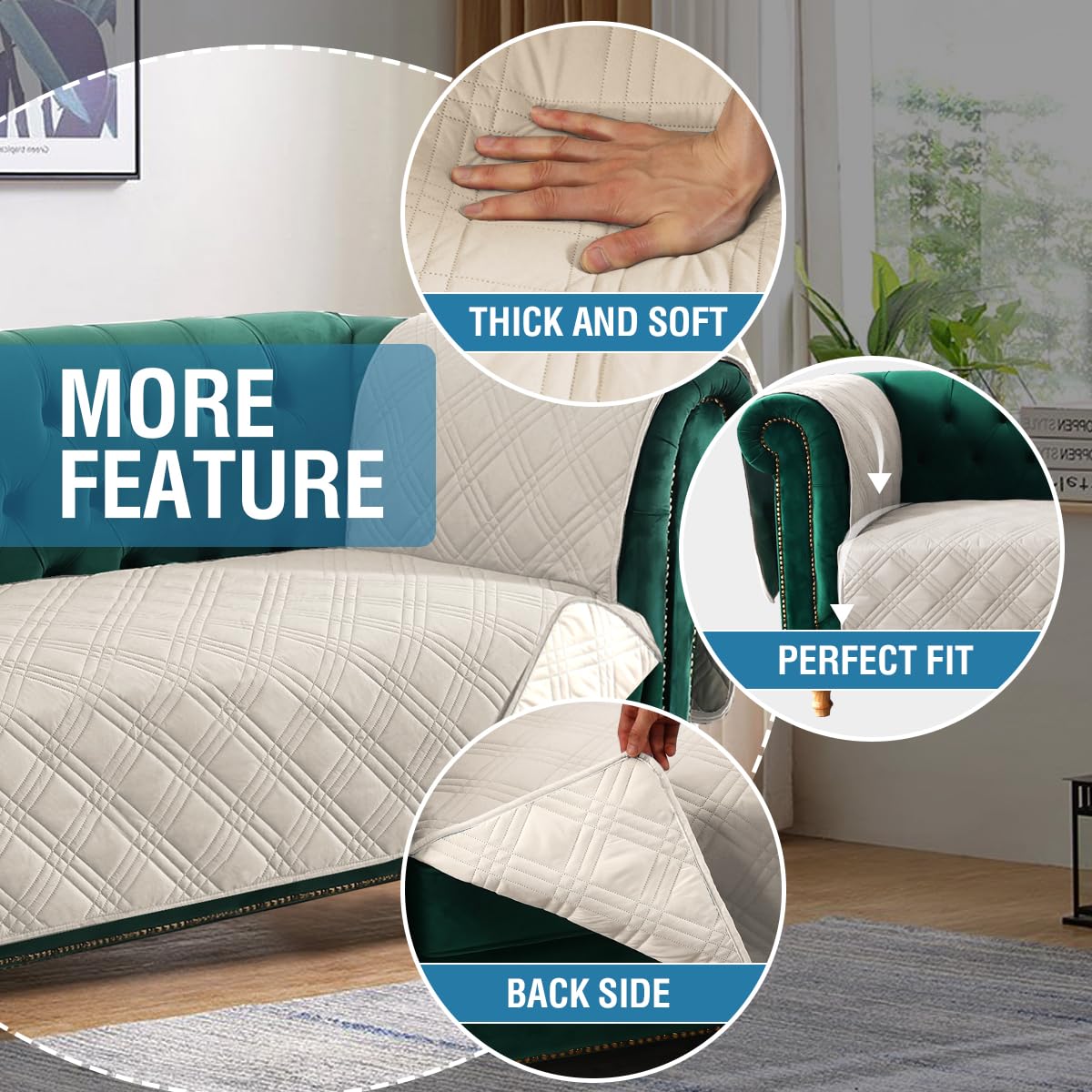 PrimeBeau 100% Waterproof Sofa & Oversize Sofa Covers Traditional Chesterfield Sofa Covers with Extra Long Armrest Cover Waterproof and Washable Thick Couch Cover for Dogs (1 Piece)