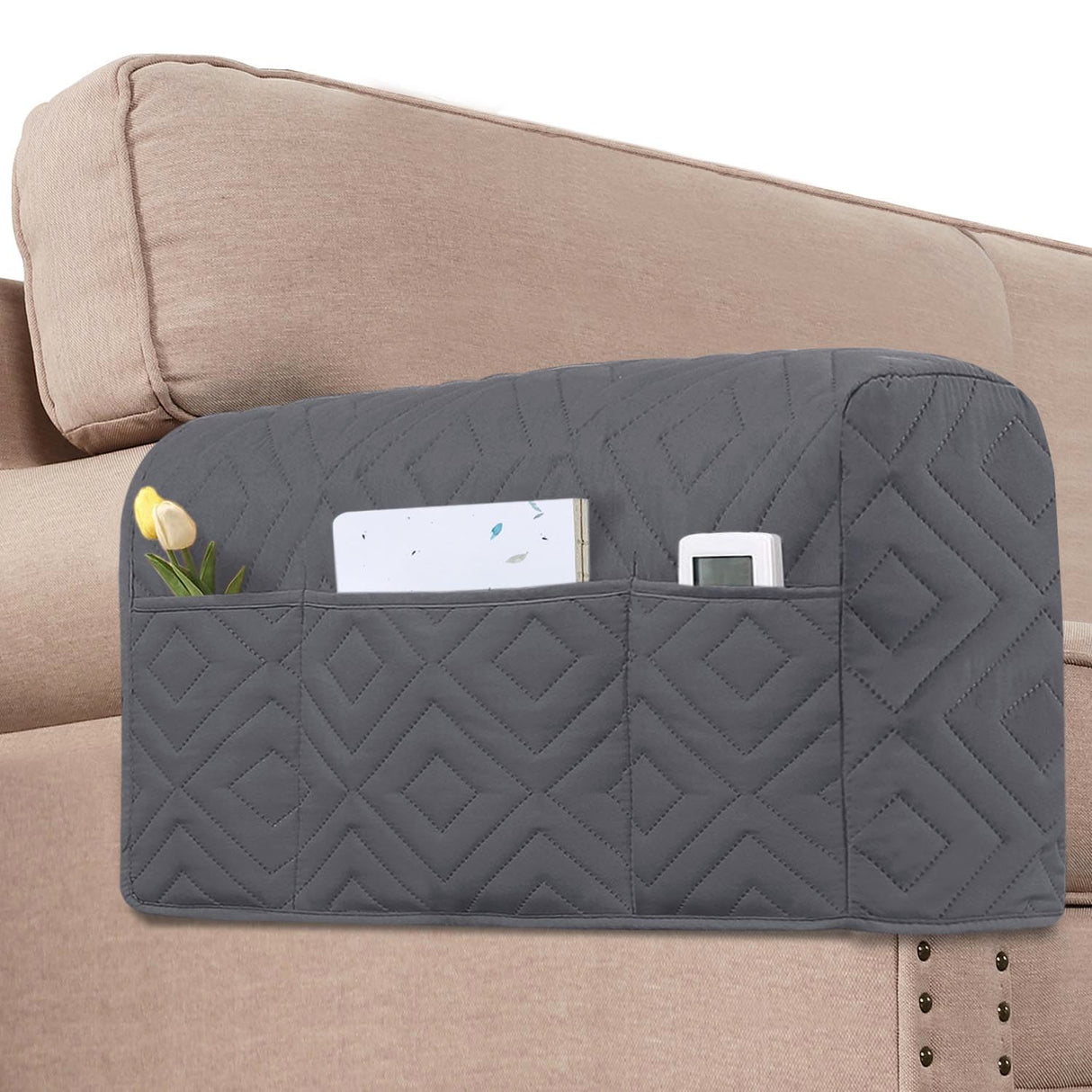 PrimeBeau Armrest Covers for Sofa Water Resistant Couch Arm Covers Remote Control Holder Sofa Armrest Organizer for Magazine, Tablet, Phone, iPad(Set of 2)