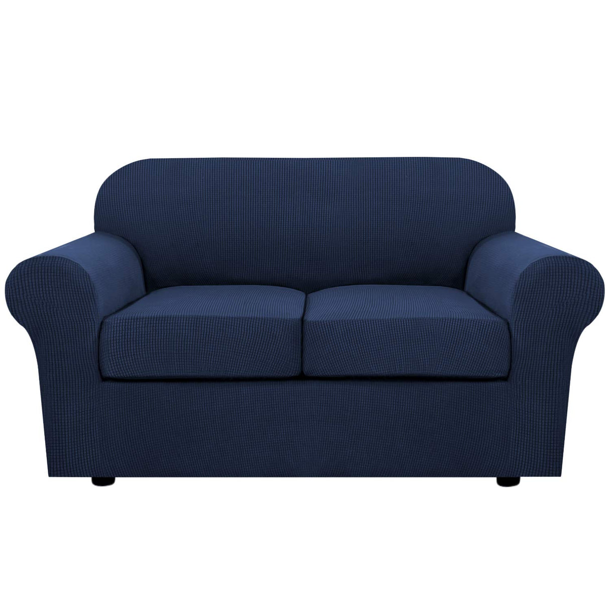 H.VERSAILTEX 3 Piece Stretch Sofa Covers for 2 Cushion Loveseat Couch Covers for Living Room Sofa Slipcovers (Base Cover Plus 2 Seat Cushion Covers) Thicker Jacquard Fabric(Medium Sofa, Navy)