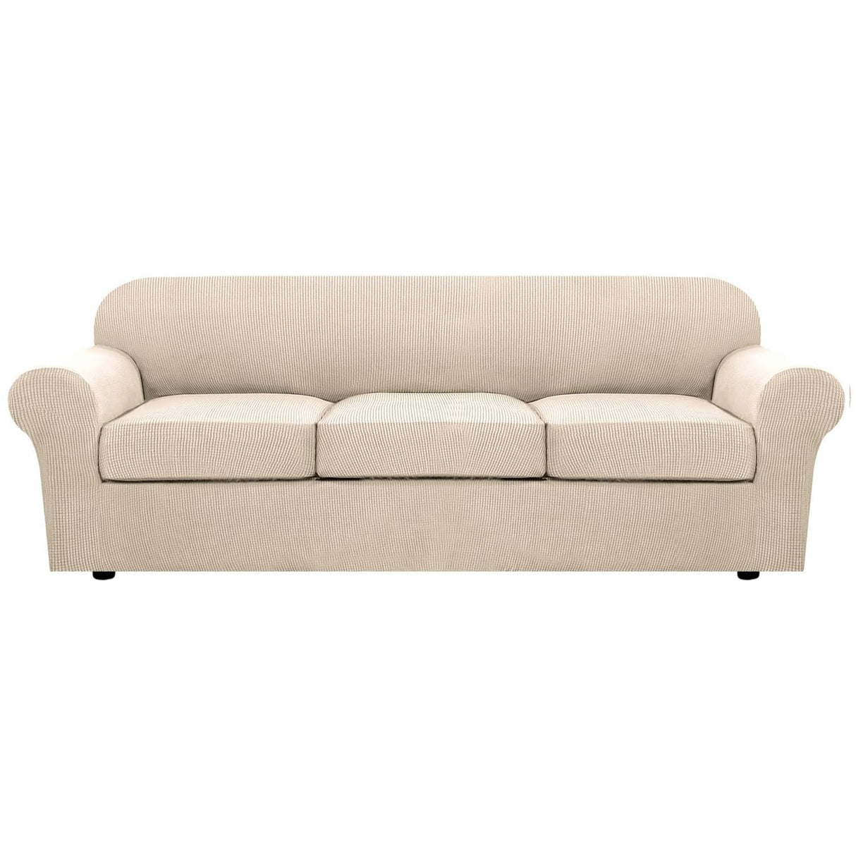 H.VERSAILTEX 4 Piece Stretch Sofa Covers for 3 Cushion Couch Covers Furniture Slipcovers for Living Room (1 Base Cover Plus 3 Seat Cushion Covers) Thicker Jacquard Fabric Cover (XL Sofa, Natural)
