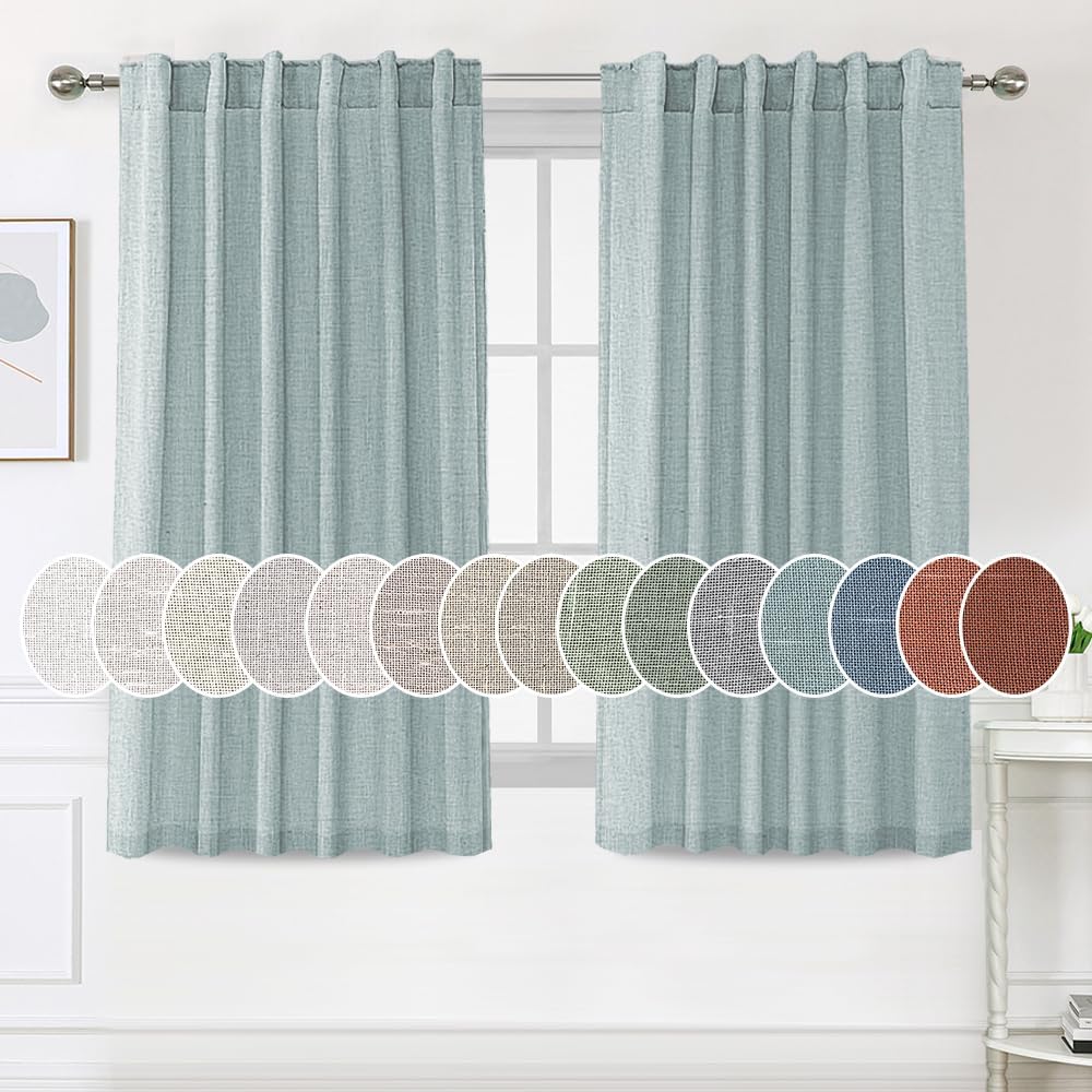H.Versailtex Natural Linen Tab Loop Pocket Semi Sheer Light Filtering Curtains