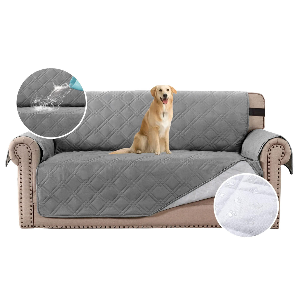 PrimeBeau 100% Waterproof Loveseat Cover Protector Couch Covers for Dogs/Pets | Sofa Slipcover for 2 Cushion Couch with Non Slip Backing and Adjustable Strap (Seat Width 46")