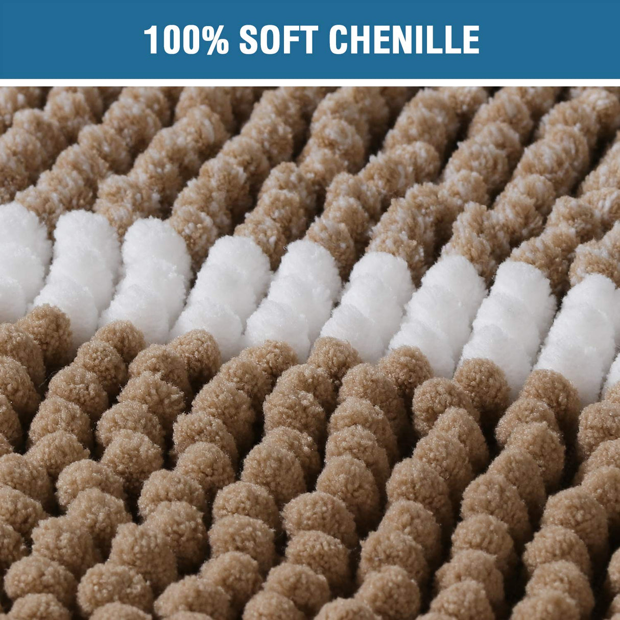 PrimeBeau Bath Rug Set 2 Piece for Bathroom Bath Mats Non Slip Bouncy Chenille Ombre Dyeing Bath Rugs Rectangle, Water Absorbent Striped Shag Mats