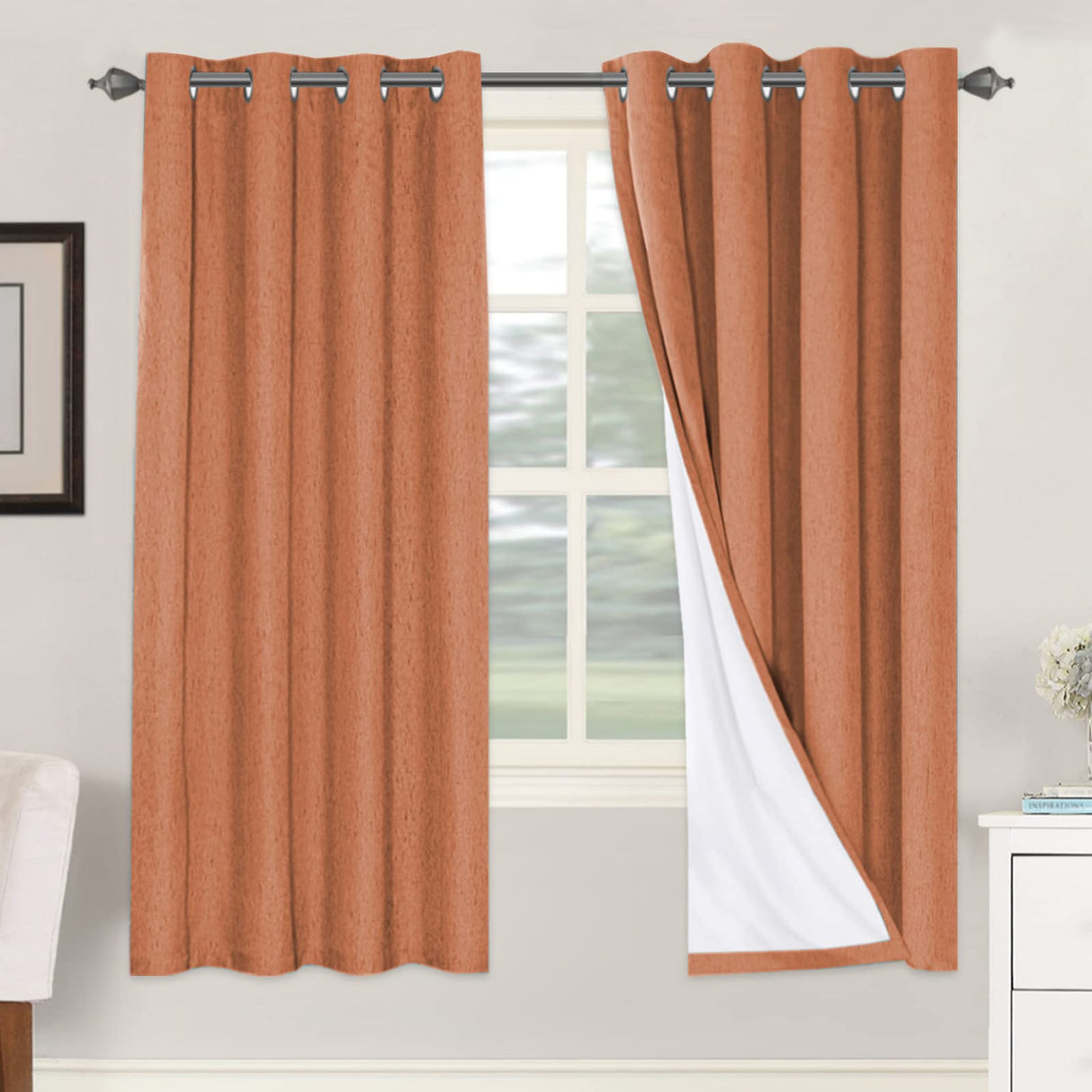 PrimeBeau 100% Blackout Linen Mixed Curtains, set of 2 Panels, 52 Series Short