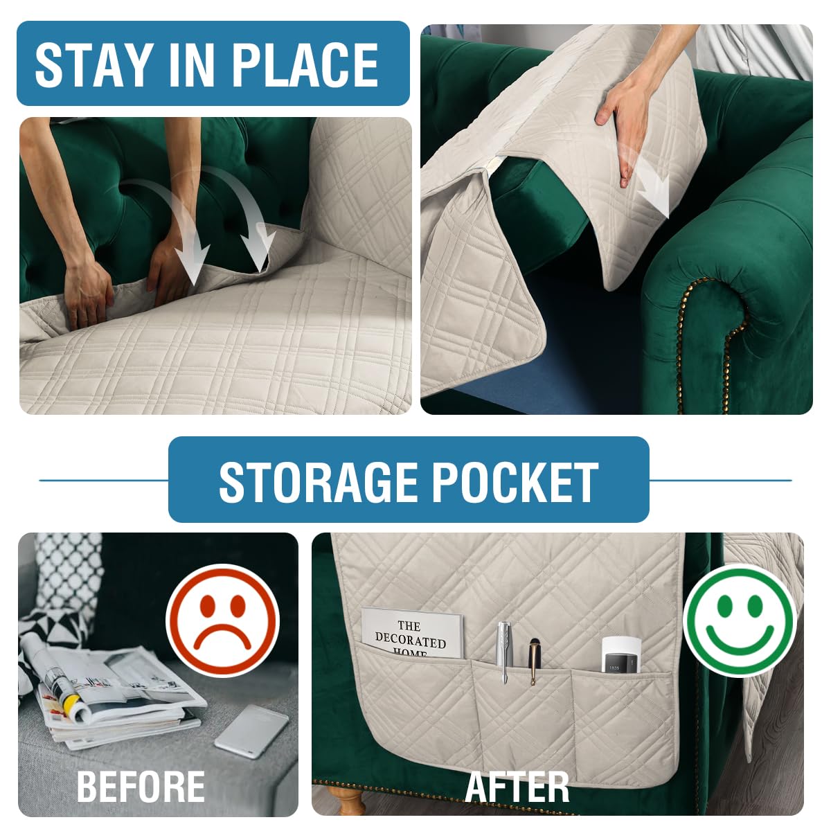 PrimeBeau 100% Waterproof Loveseat Couch Covers Traditional Chesterfield Sofa Covers with Extra Long Armrest Cover Waterproof and Washable Thick Couch Cover for Dogs (1 Piece)