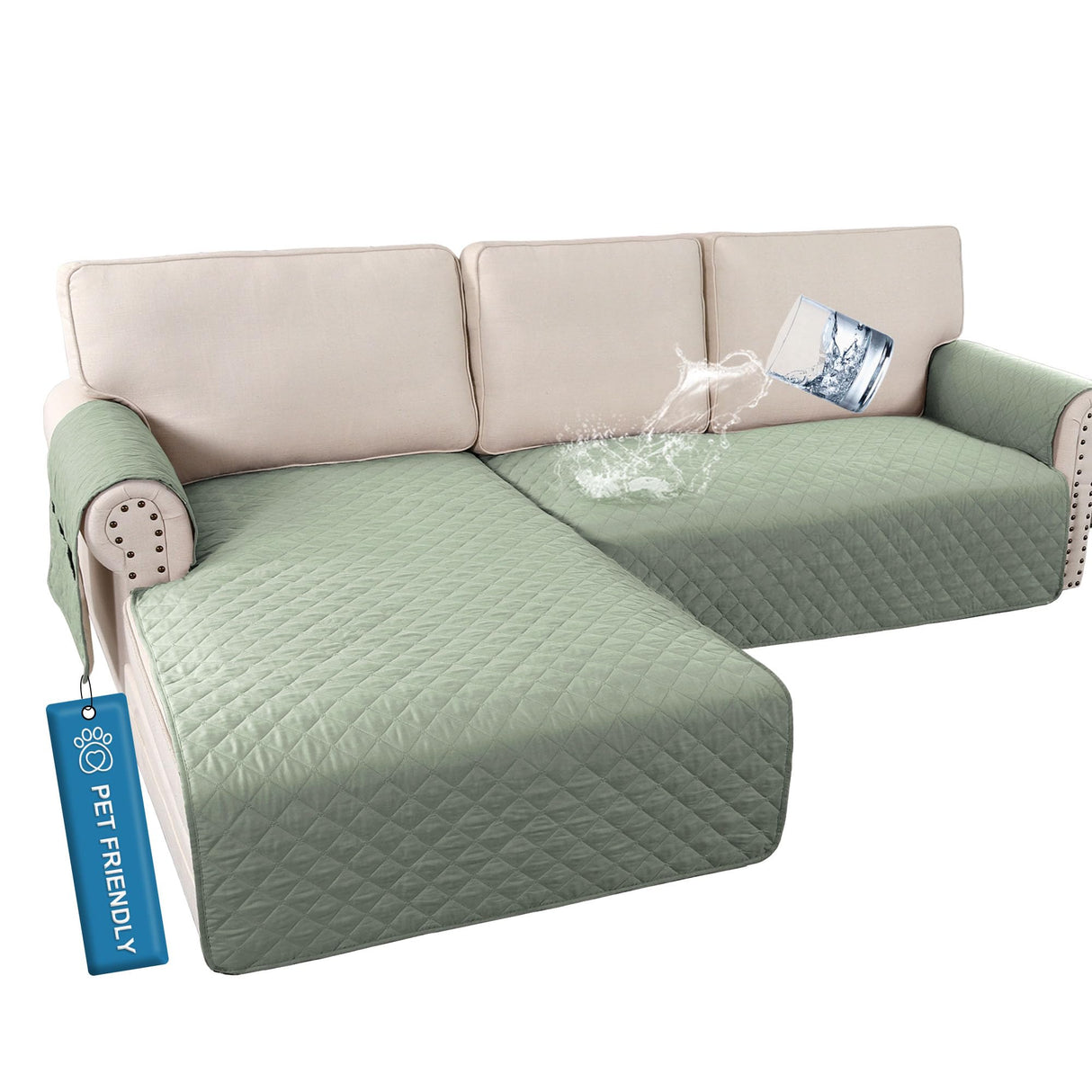 PrimeBeau 2 Piece L Shaped Couch Covers for Sectional Loveseat Couch Cover with Chaise Lounge 100% Waterproof Furniture Covers for Pets