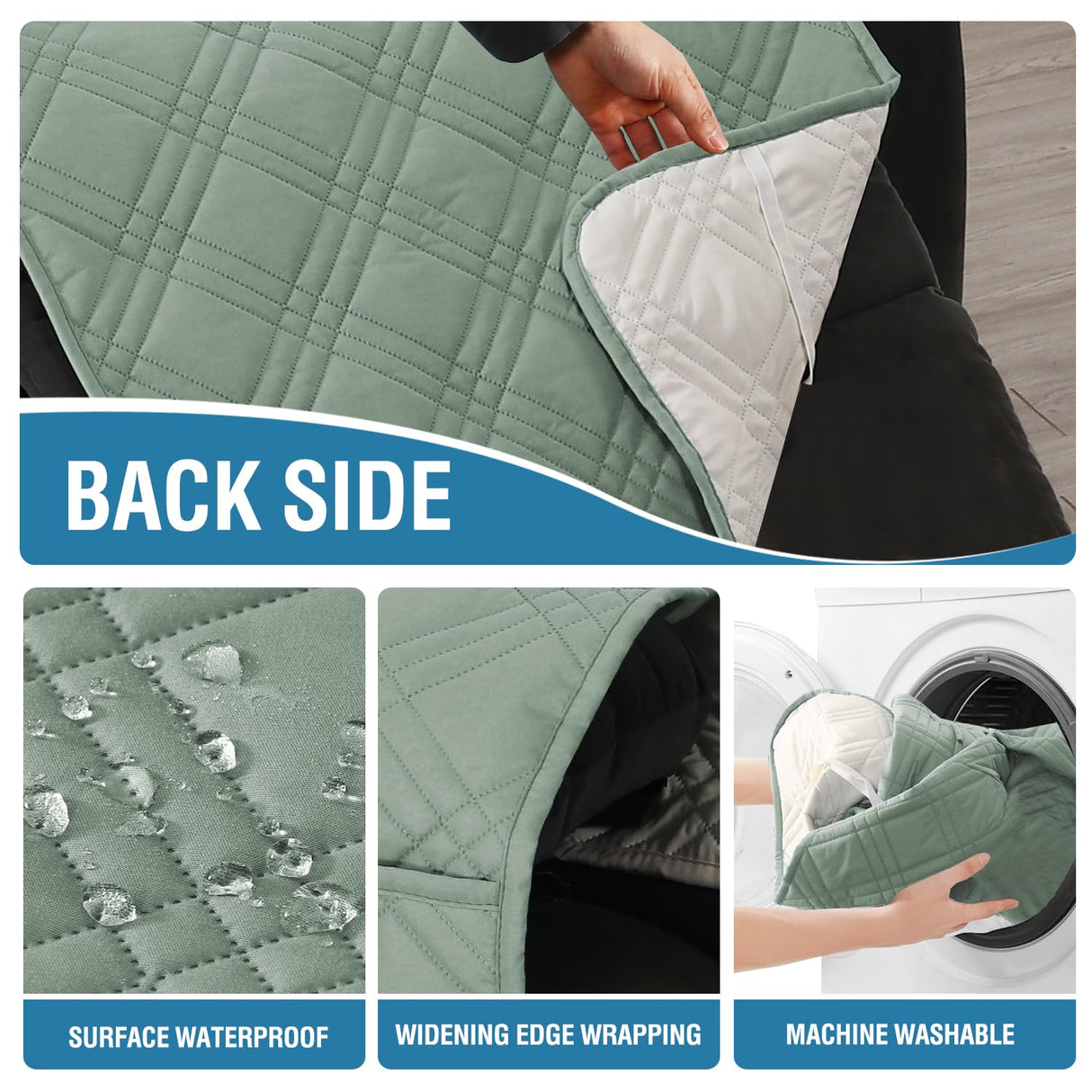 H.VERSAILTEX 100% Waterproof Couch Cover for Reclining Couch Reversible Recliner Covers for Large Recliner with Elastic Straps Sitting Width Up to 28" (Oversized Recliner, Lily Pad/Beige)