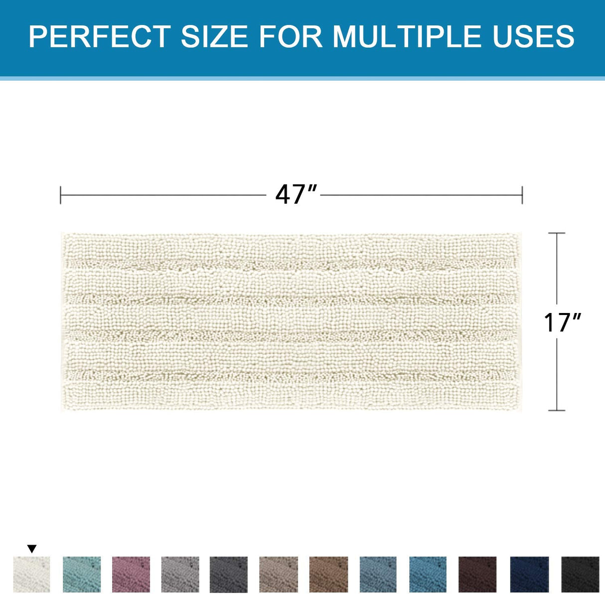 PrimeBeau Luxury Chenille Striped Bath Mats Set | Ultra Thick & Absorbent Non Slip Rugs 47“ x 17"
