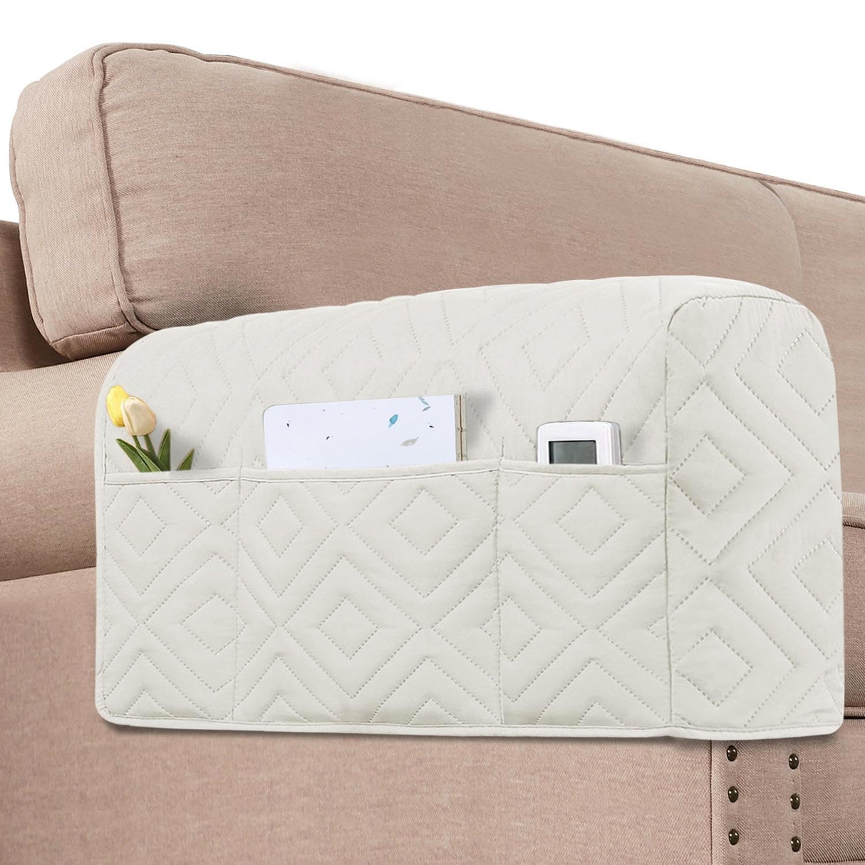 PrimeBeau Armrest Covers for Sofa Water Resistant Couch Arm Covers Remote Control Holder Sofa Armrest Organizer for Magazine, Tablet, Phone, iPad(Set of 2)