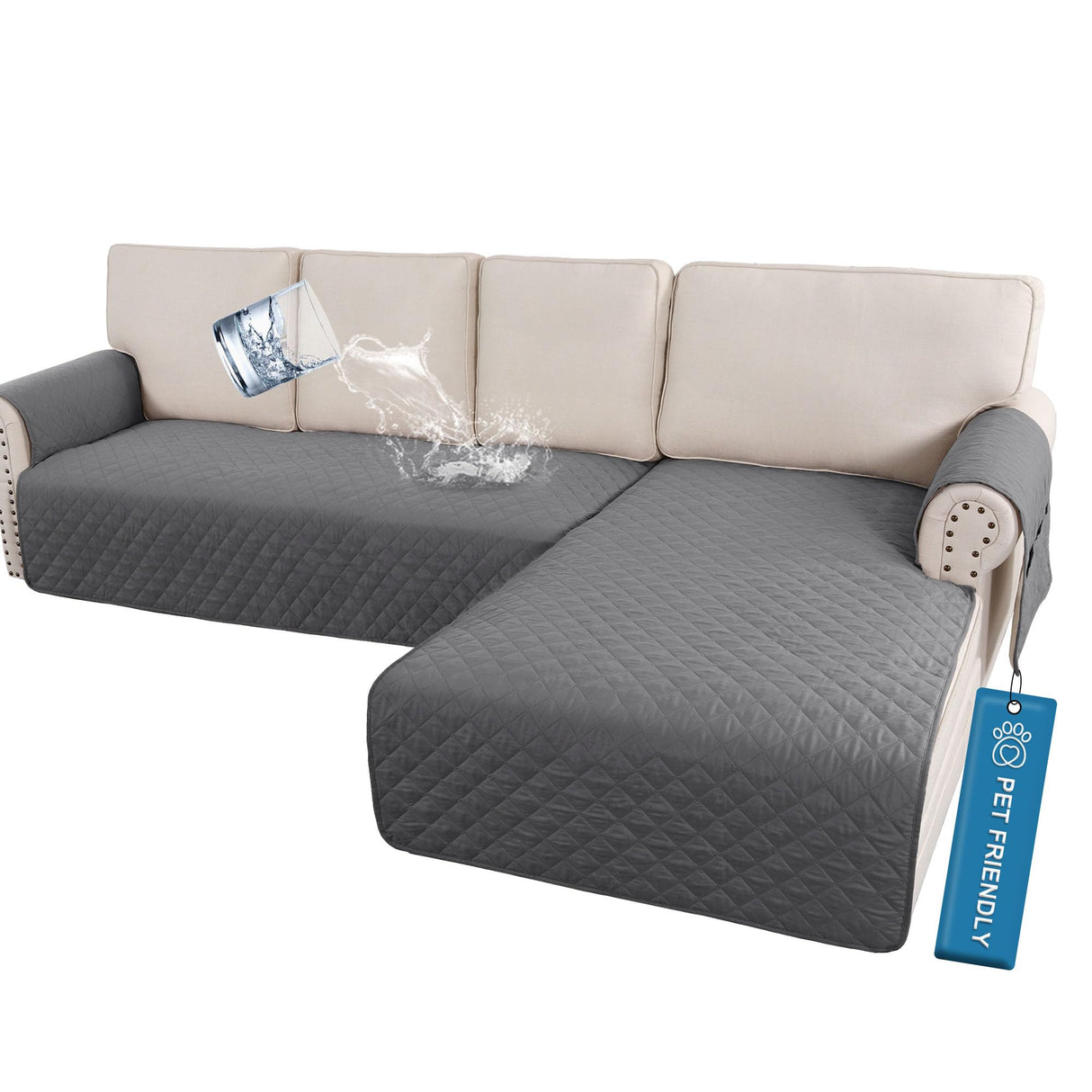 PrimeBeau 2 Piece L Shaped Couch Covers for Sectional Sofa Couch Cover with Chaise Lounge 100% Waterproof Furniture Covers for Pets