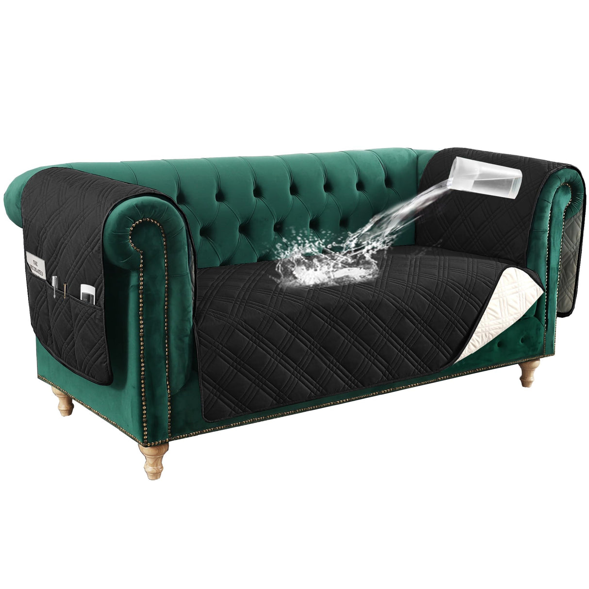 PrimeBeau 100% Waterproof Loveseat Couch Covers Traditional Chesterfield Sofa Covers with Extra Long Armrest Cover Waterproof and Washable Thick Couch Cover for Dogs (1 Piece)