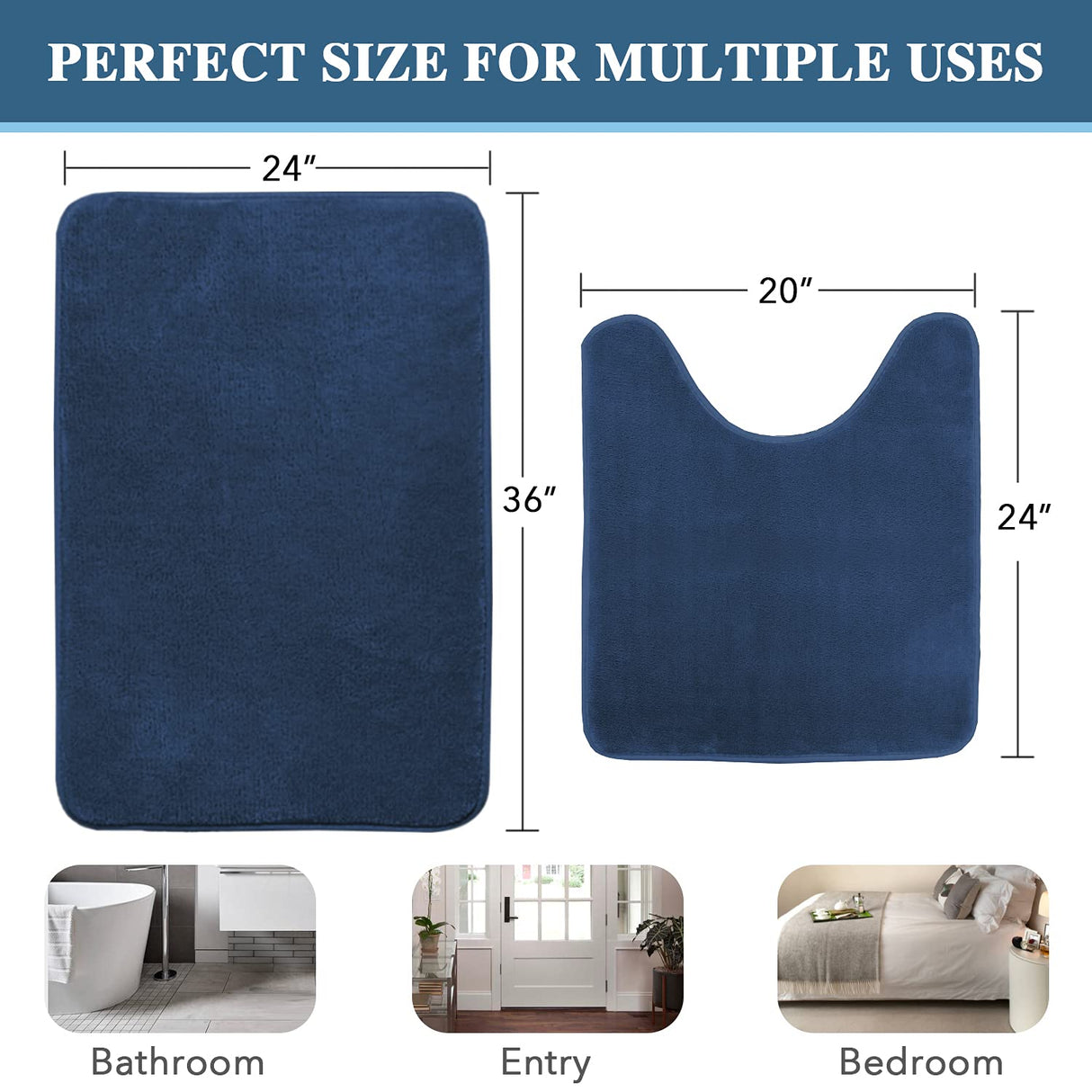 PrimeBeau Luxurious Memory Foam Bath Mat, Flannel Velvety Bath Mat Luxury Extra Soft and Absorbent Non Slip Rugs(Set of 2)
