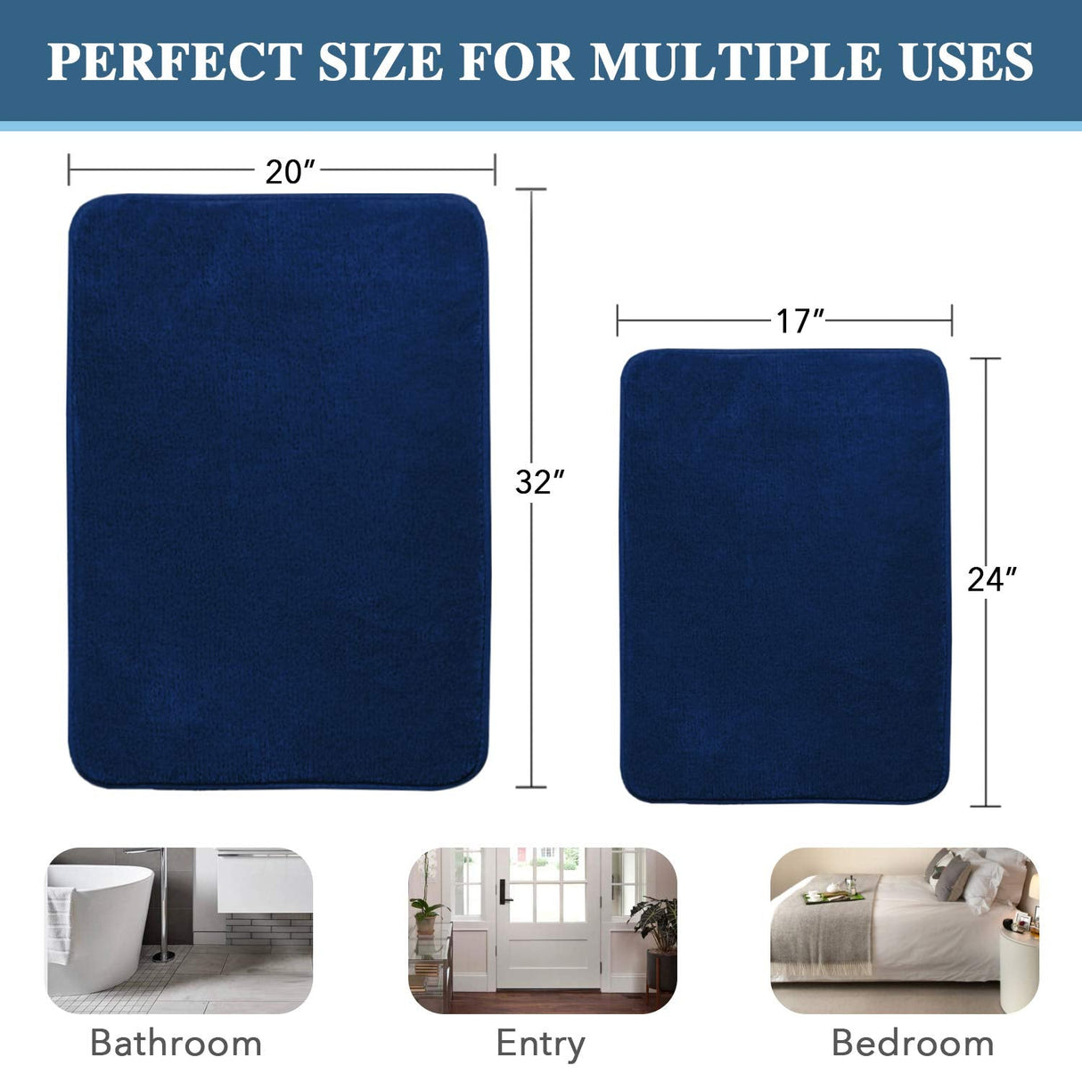 PrimeBeau Luxurious Memory Foam Bath Mat, Flannel Velvety Bath Mat Luxury Extra Soft and Absorbent Non Slip Rugs(Set of 2)