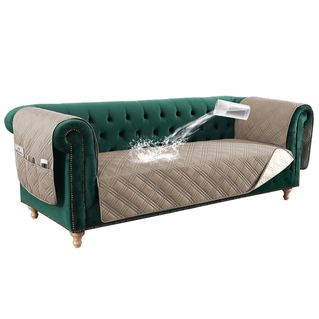 PrimeBeau 100% Waterproof Sofa & Oversize Sofa Covers Traditional Chesterfield Sofa Covers with Extra Long Armrest Cover Waterproof and Washable Thick Couch Cover for Dogs (1 Piece)