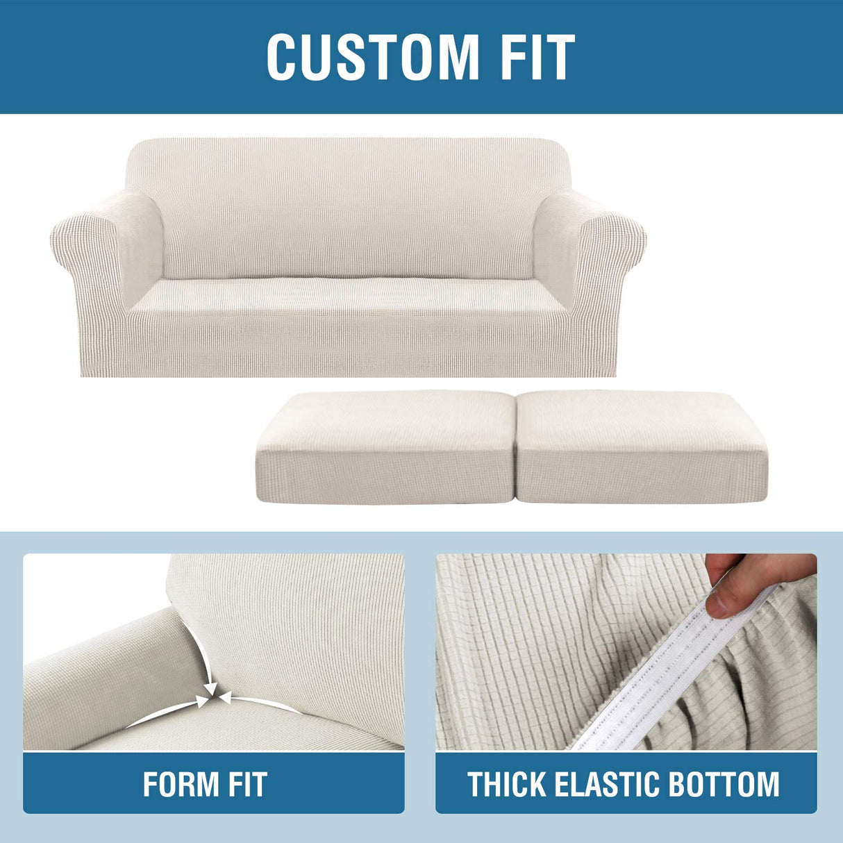 PrimeBeau Thicker Jacquard Fabric 3 Pieces Loveseat & Oversize Loveseat Covers for 2 Cushion Sofa Couch Slipcovers (Base Cover Plus 2 Seat Cushion Covers)