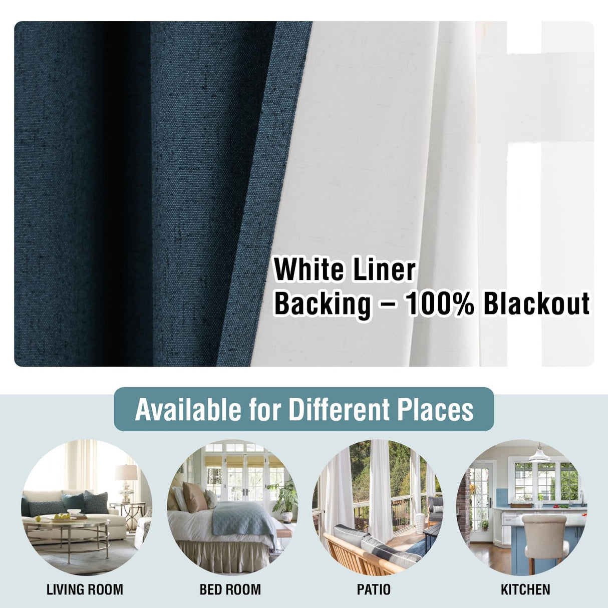 H.VERSAILTEX Primitive Linen Curtains 100% Blackout Curtain Drapes Burlap Fabric Curtains with White Thermal Insulated Liner, Grommet Top Curtains Living Room/Bedroom (2 Panels, 42 x 84 Inch, Navy)
