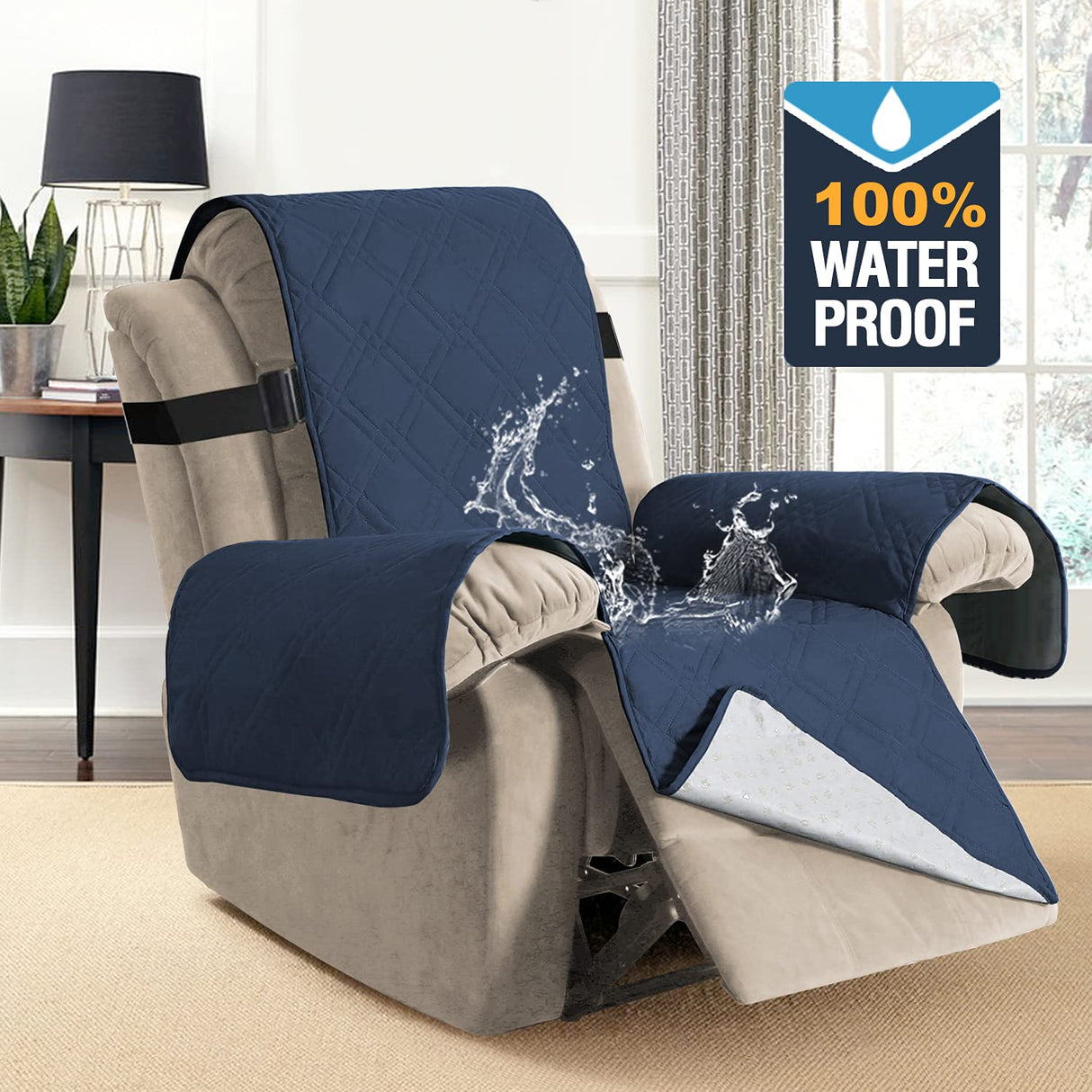 H.VERSAILTEX 100% Waterproof Recliner Covers for Recliner Chair Cover Non Slip Recliner Slipcovers for Large Recliner Washable Furniture Protector for Pets and Kids (Oversized Recliner, Navy)