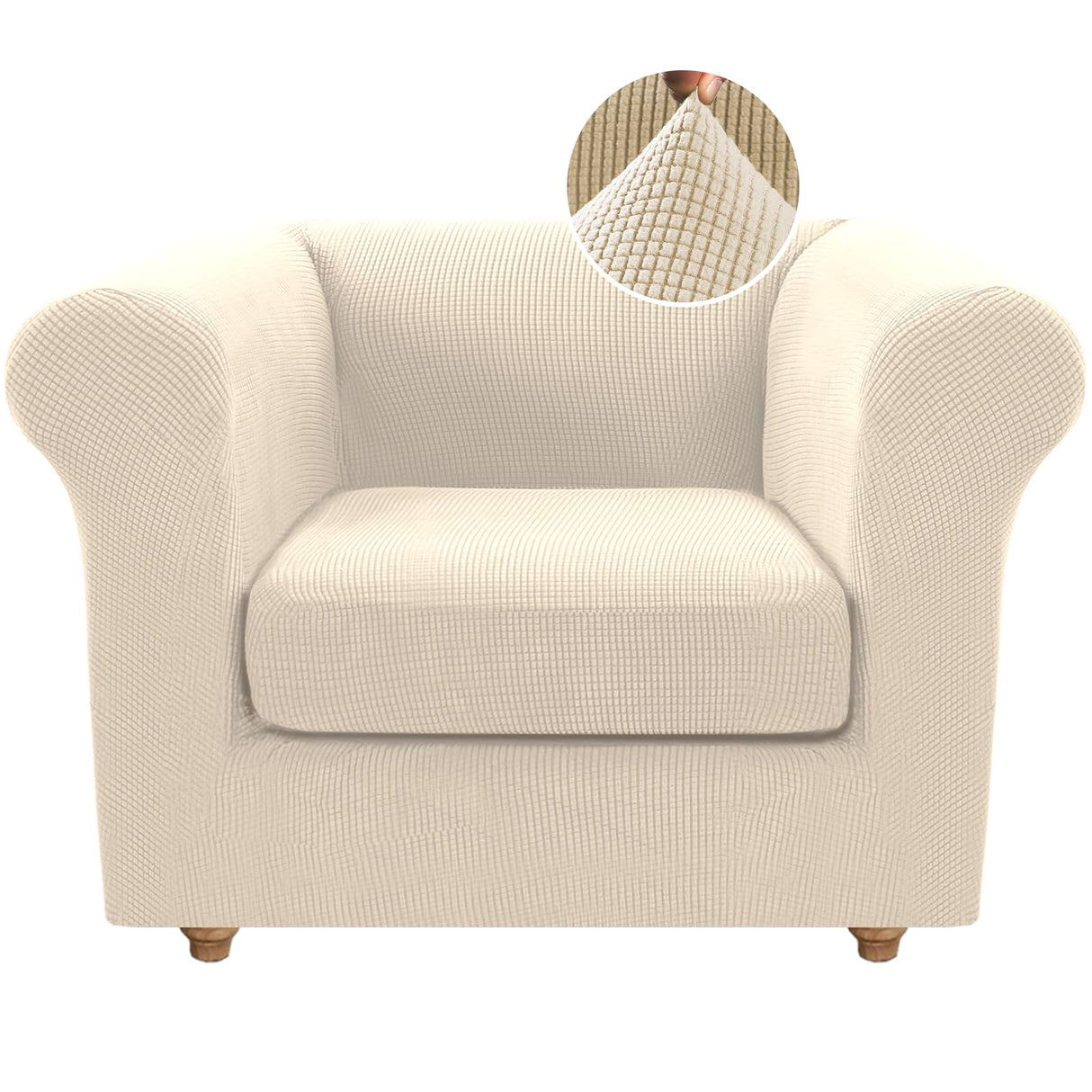 PrimeBeau 2 Pieces Chesterfield Armchair Covers Stretch Slip Covers, Mid Century Deep Seat Couch Cover Fit Width Up to 47 Inch, Thicker Jacquard Fabric (Including 1 base cover and 1 individual cushion cover)