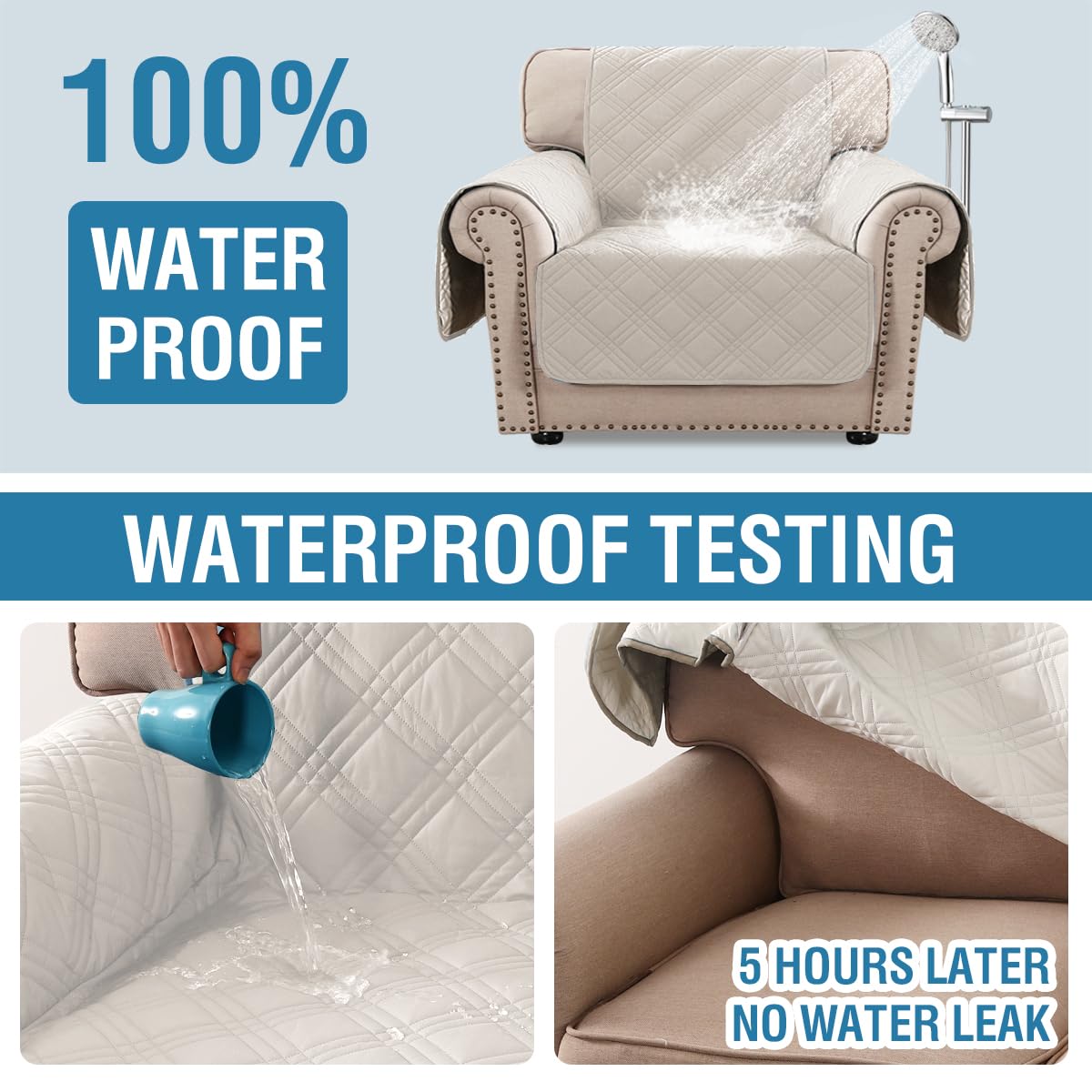 PrimeBeau 100% Waterproof Armchair Covers Washable,Thick Soft Couch Cover for Dogs with Elastic Straps (Armchair, Diamond Shape)