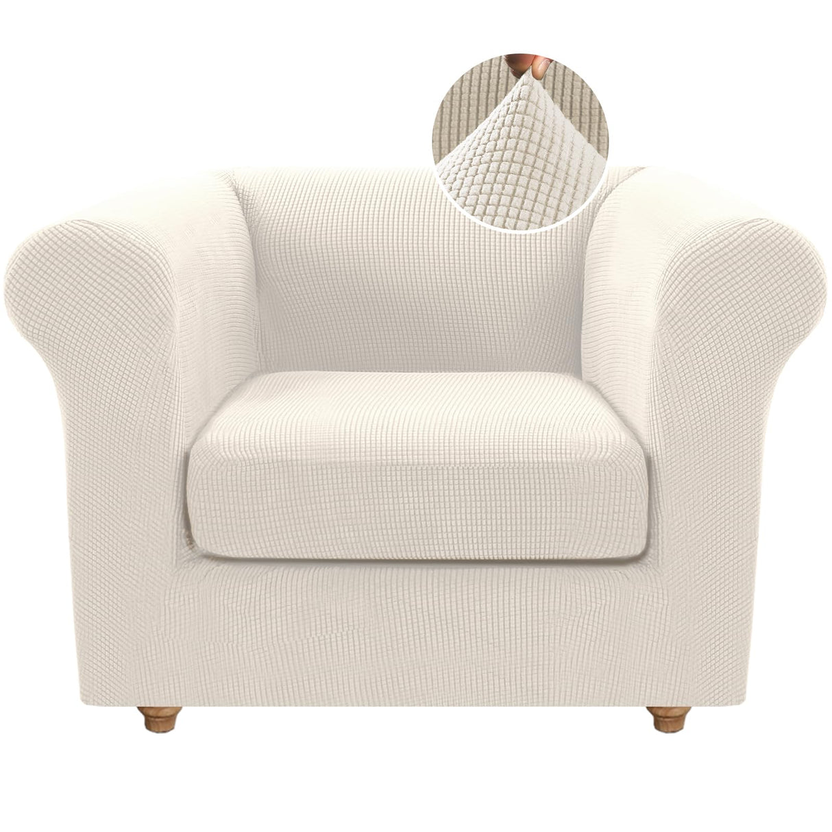 PrimeBeau 2 Pieces Chesterfield Armchair Covers Stretch Slip Covers, Mid Century Deep Seat Couch Cover Fit Width Up to 47 Inch, Thicker Jacquard Fabric (Including 1 base cover and 1 individual cushion cover)