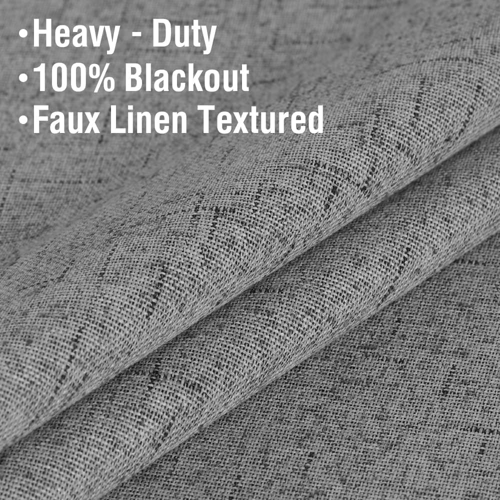 Primitive Linen Curtains 100% Blackout Curtain Drapes Burlap Fabric Curtains with White Thermal Insulated Liner, Grommet Top Curtains Living Room/Bedroom (2 Panels, 42 x 45 Inch, Dove Gray)