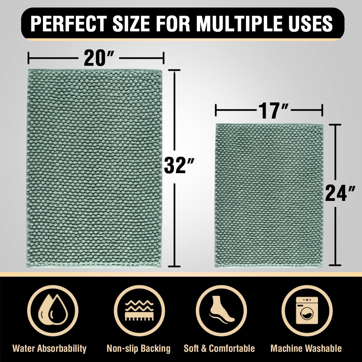 PrimeBeau Bath Mat Bathroom Rugs Sets Plush Water Absorbent Non Skid Mats for Bathroom Kitchen/Living Room (Set of 2)