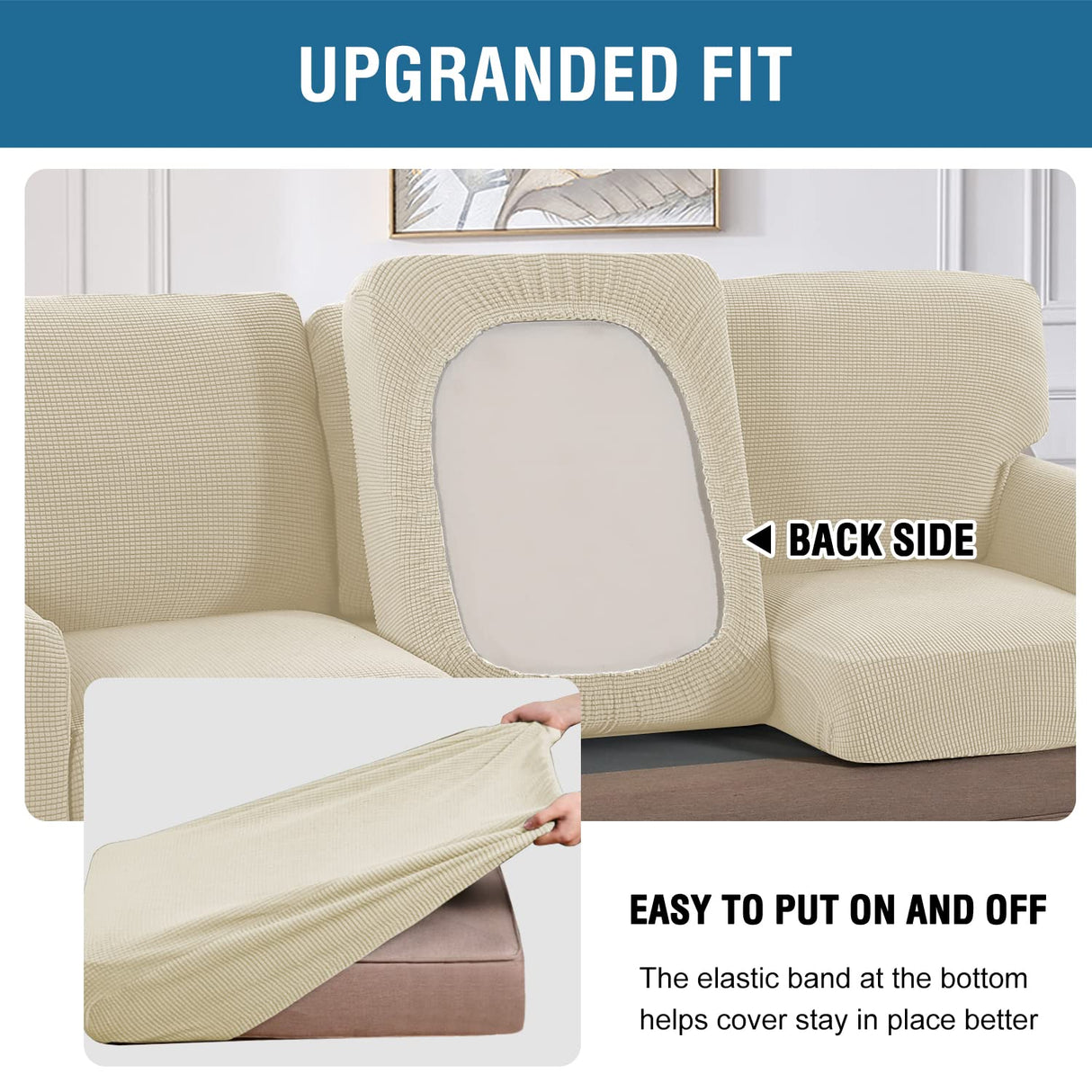 PrimeBeau 2024 New Trend Multi-Pieces Sofa Covers Stretch Couch Covers Form Fitted Seats and Back Cushions Covers (3 Seat Covers Plus 3 Back Cusion Covers, Bonus 2 Armrest Covers)