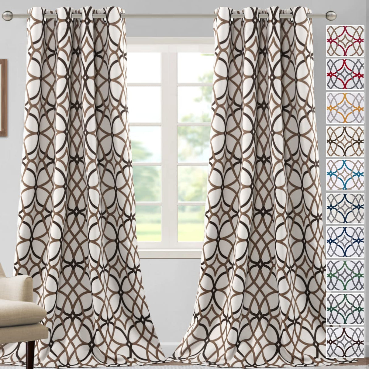 H.VERSAILTEX Blackout Curtains for Bedroom Printed Design 96 Inch Length 2 Panels Set Thermal Insulated Curtains for Living Room Geometric Modern Grommet Window Drapes, Taupe and Brown