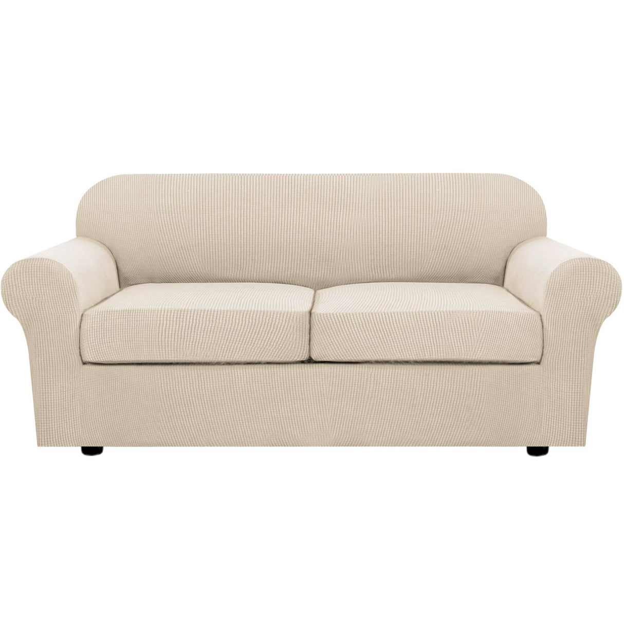 H.VERSAILTEX 3 Piece Stretch Sofa Covers for 2 Cushion Sofa Couch Covers for Living Room Sofa Slipcovers (Base Cover Plus 2 Seat Cushion Covers) Thicker Jacquard Fabric(Large Sofa, Natural)