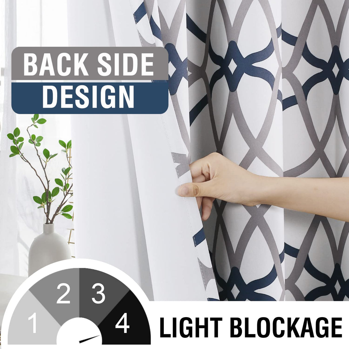 H.VERSAILTEX Blackout Curtains Printed Design for Bedroom 84 Inch Length 2 Panels Set Thermal Insulated Curtains Living Room Geometric Modern Grommet Window Drapes - Dark Denim and Grey