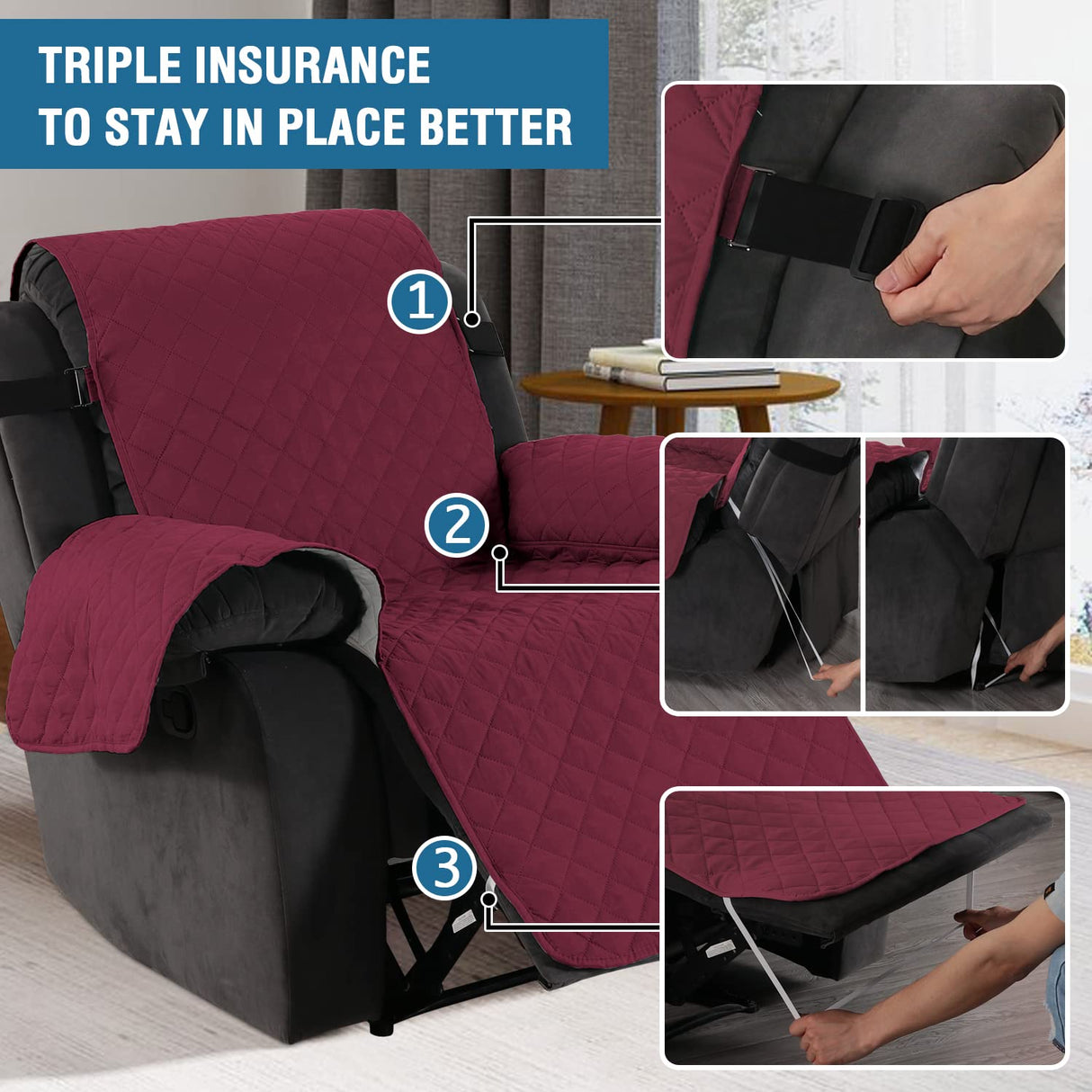 PrimeBeau Reversible Quilted Recliner & Oversize Recliner Covers - Stylish Furniture Protection & Decor Enhancement