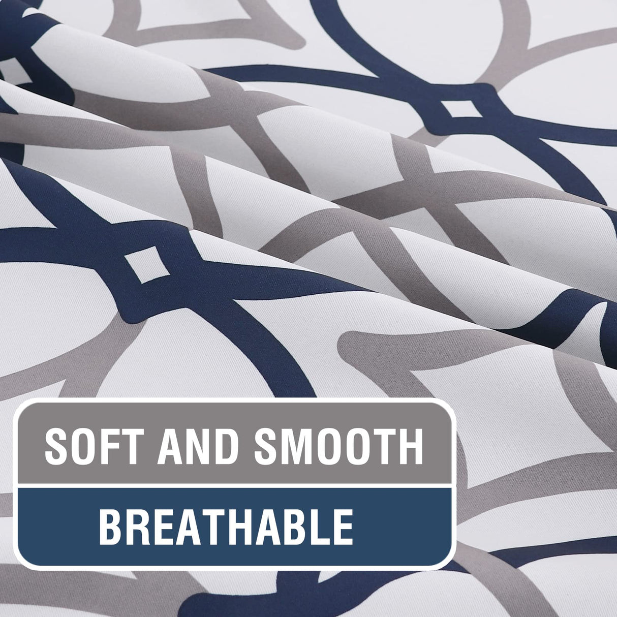 H.VERSAILTEX Blackout Curtains Printed Design for Bedroom 84 Inch Length 2 Panels Set Thermal Insulated Curtains Living Room Geometric Modern Grommet Window Drapes - Dark Denim and Grey