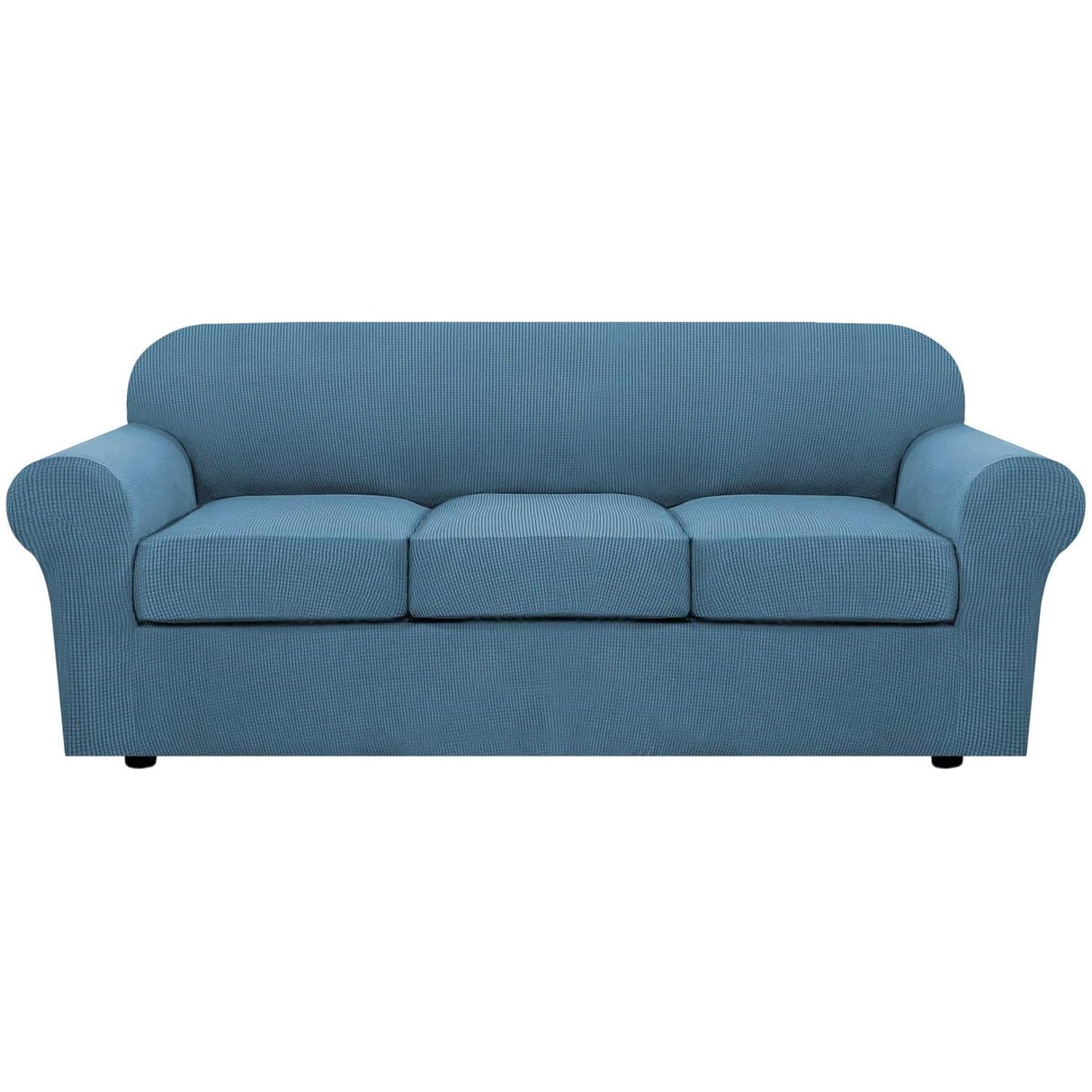 H.VERSAILTEX 4 Piece Stretch Sofa Covers for 3 Cushion Couch Covers for Living Room Furniture Slipcovers (Base Cover Plus 3 Seat Cushion Covers) Upgraded Thicker Jacquard Fabric (Sofa, Dusty Blue)
