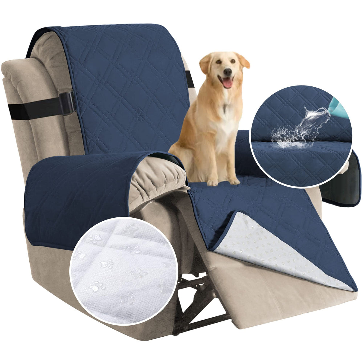 H.VERSAILTEX 100% Waterproof Recliner Covers for Recliner Chair Cover Non Slip Recliner Slipcovers for Large Recliner Washable Furniture Protector for Pets and Kids (Oversized Recliner, Navy)