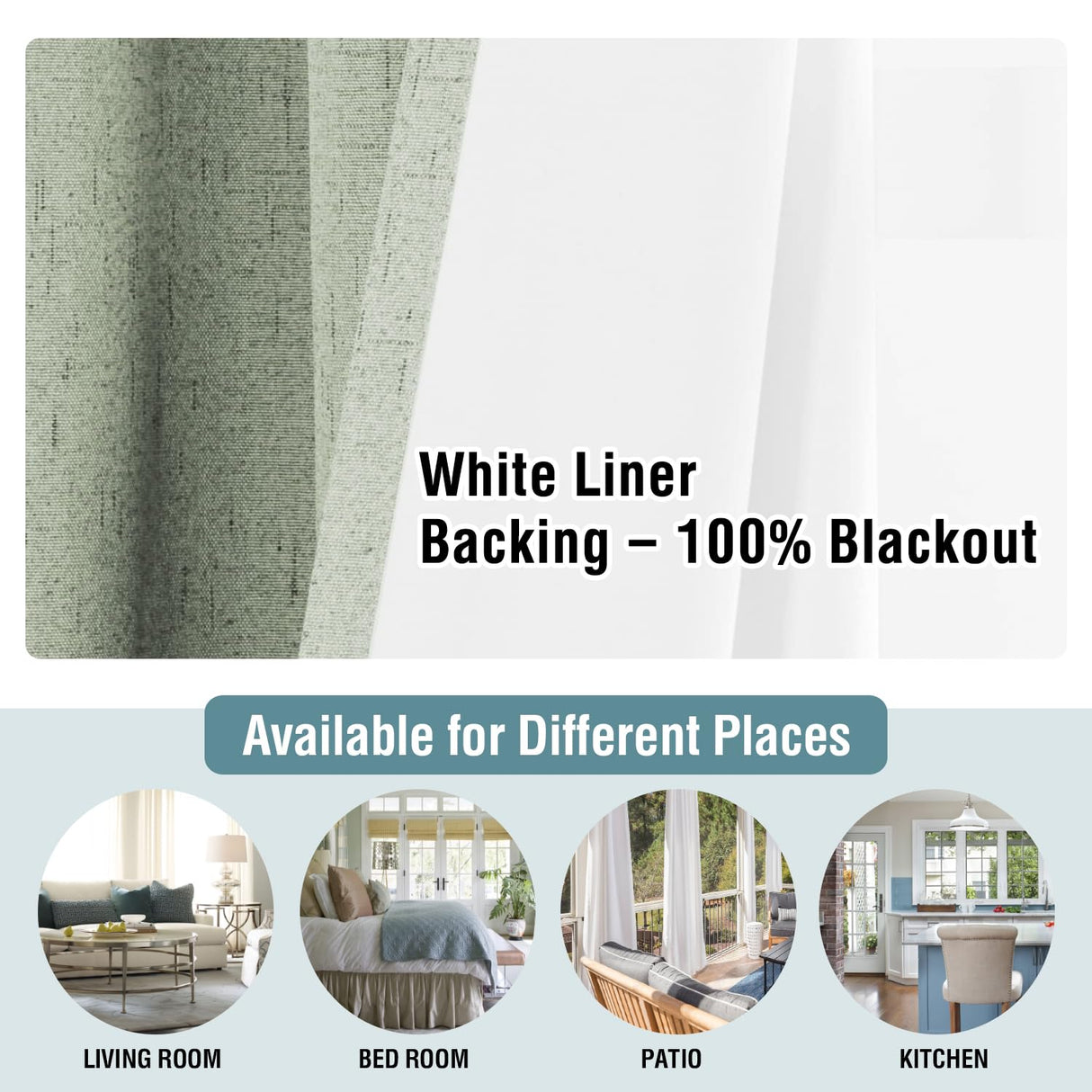 H.VERSAILTEX Primitive Linen Curtains 100% Blackout Curtain Drapes Burlap Fabric Curtains with White Thermal Insulated Liner, Grommet Top Curtains Living Room/Bedroom (2 Panels, 42 x 54 Inch, Sage)