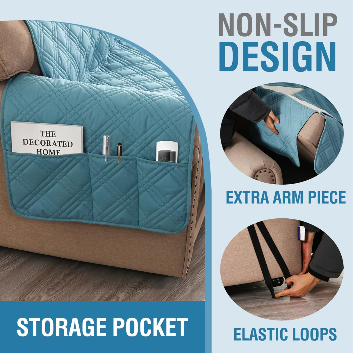 PrimeBeau 100% Waterproof Armchair Covers Washable,Thick Soft Couch Cover for Dogs with Elastic Straps (Armchair, Diamond Shape)