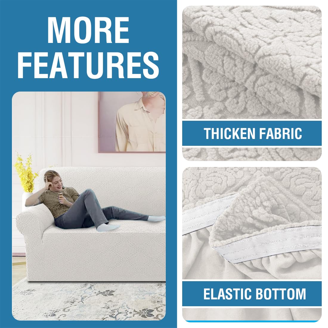 PrimeBeau Damask Pattern Jacquard Couch Covers for Anti-Slip - Set of 5