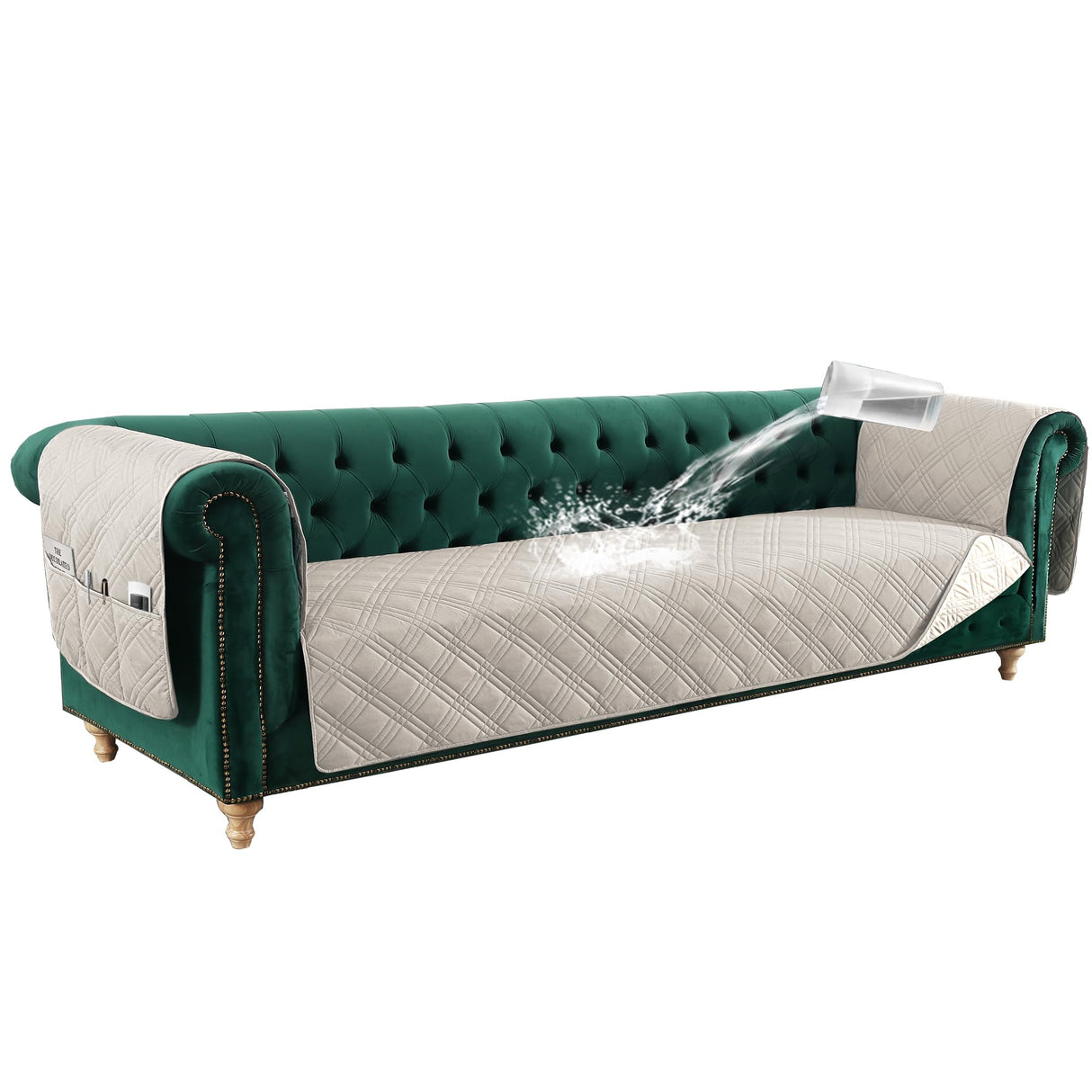 PrimeBeau 100% Waterproof Sofa & Oversize Sofa Covers Traditional Chesterfield Sofa Covers with Extra Long Armrest Cover Waterproof and Washable Thick Couch Cover for Dogs (1 Piece)