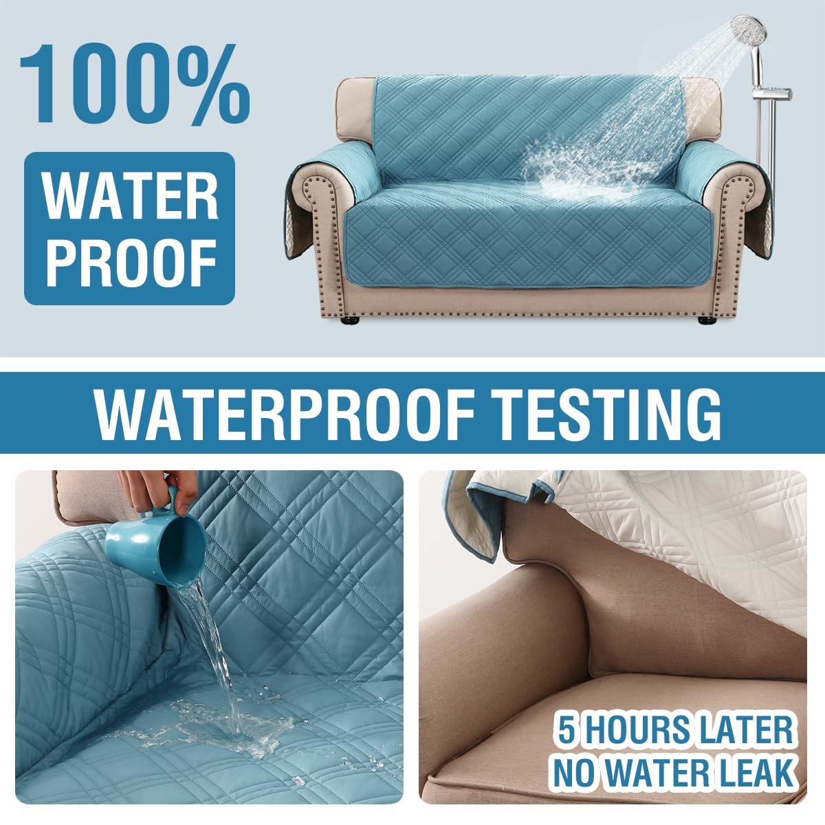 PrimeBeau 100% Waterproof Loveseat Covers Washable,Thick Soft Couch Cover for Dogs with Elastic Straps (Loveseat, Diamond Shape)