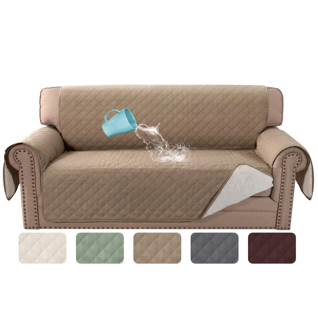 PrimeBeau 100% Waterproof Loveseat Slipcover Furniture Protector for Pets Kids with Non-Skid Backing, Unique Decor and Easy Care