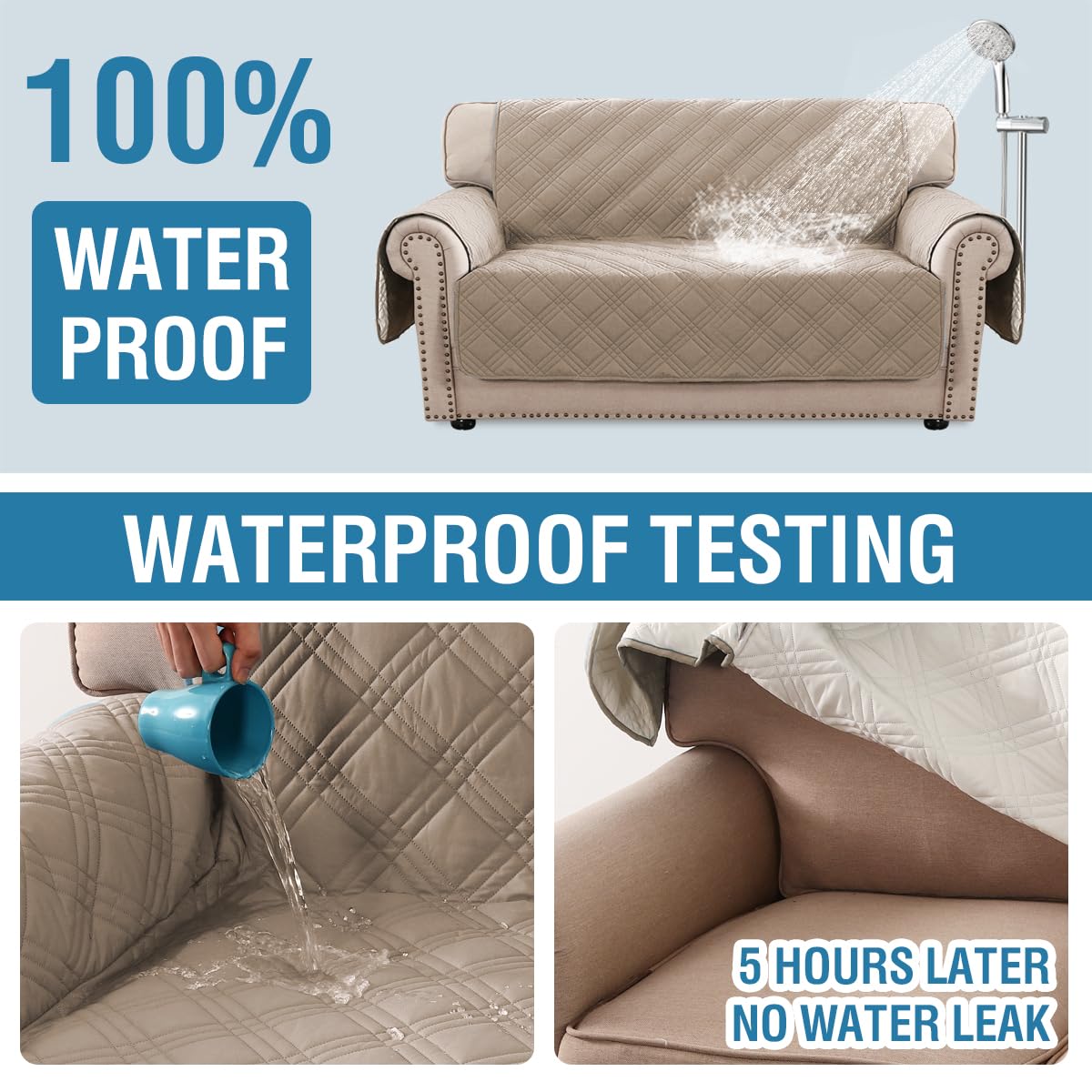 PrimeBeau 100% Waterproof Loveseat Covers Washable,Thick Soft Couch Cover for Dogs with Elastic Straps (Loveseat, Diamond Shape)