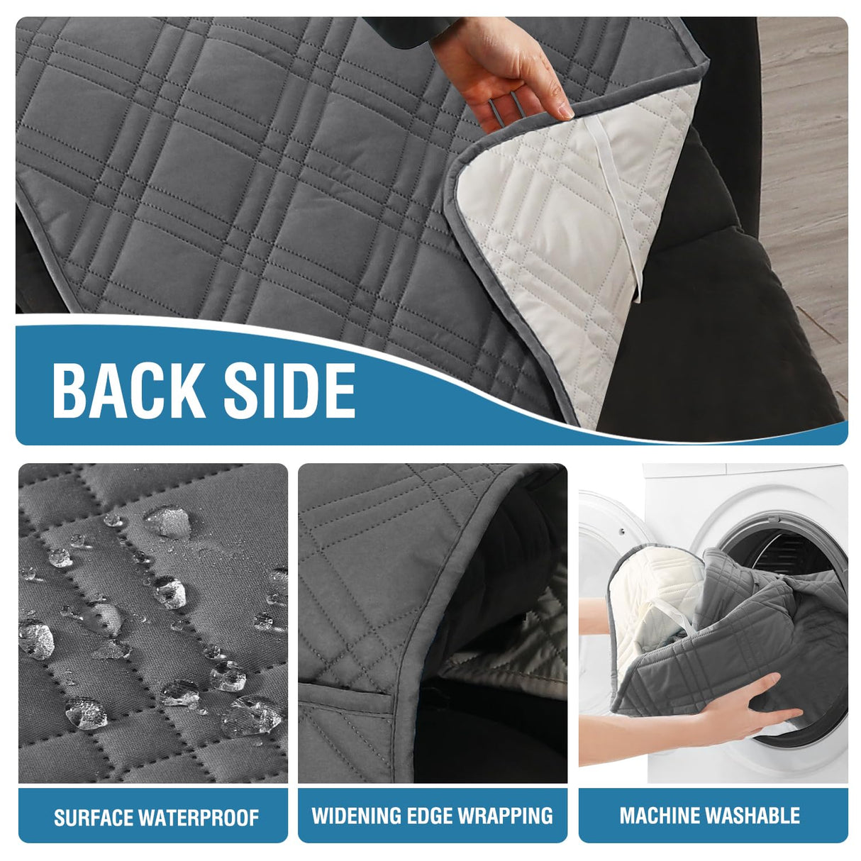 H.VERSAILTEX 100% Waterproof Recliner Cover 1-Piece Reversible Lazy Boy Recliner Chair Covers Furniture Protector with Elastic Straps for Pets Kids Sitting Width Up to 23" (Recliner, Grey/Beige)