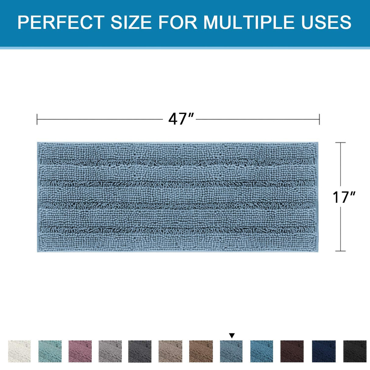 PrimeBeau Luxury Chenille Striped Bath Mats Set | Ultra Thick & Absorbent Non Slip Rugs 47“ x 17"