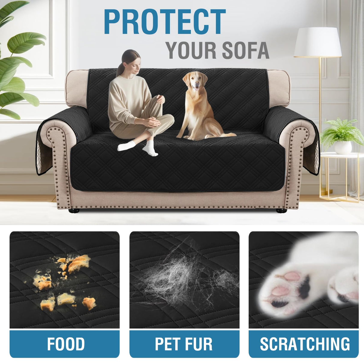 PrimeBeau 100% Waterproof Loveseat Covers Washable,Thick Soft Couch Cover for Dogs with Elastic Straps (Loveseat, Diamond Shape)