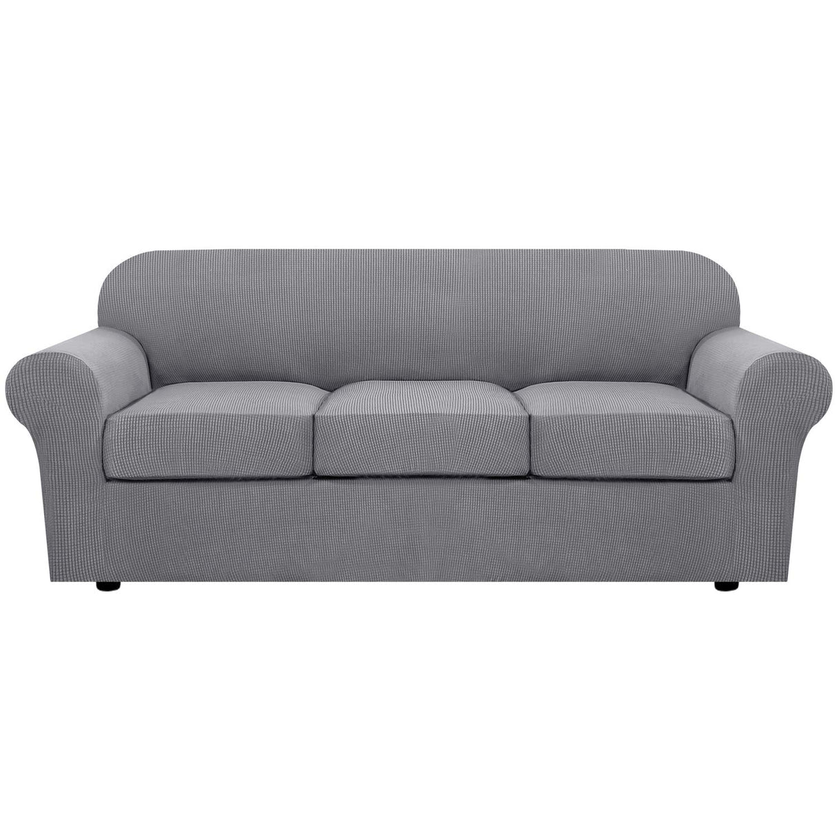 H.VERSAILTEX 4 Piece Stretch Sofa Covers for 3 Cushion Couch Covers for Living Room Furniture Slipcovers (Base Cover Plus 3 Seat Cushion Covers) Upgraded Thicker Jacquard Fabric (Sofa, Dove)