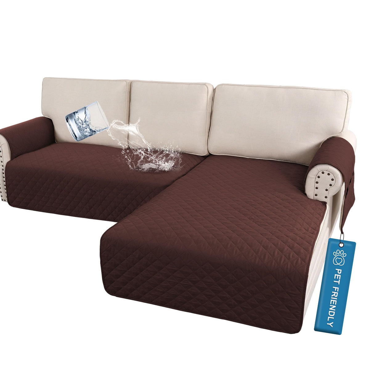 PrimeBeau 2 Piece L Shaped Couch Covers for Sectional Loveseat Couch Cover with Chaise Lounge 100% Waterproof Furniture Covers for Pets