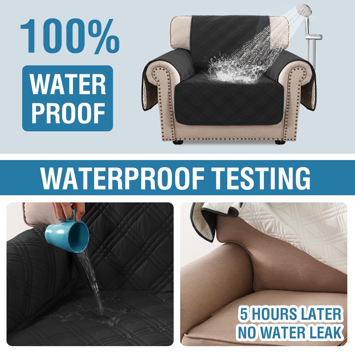 PrimeBeau 100% Waterproof Armchair Covers Washable,Thick Soft Couch Cover for Dogs with Elastic Straps (Armchair, Diamond Shape)